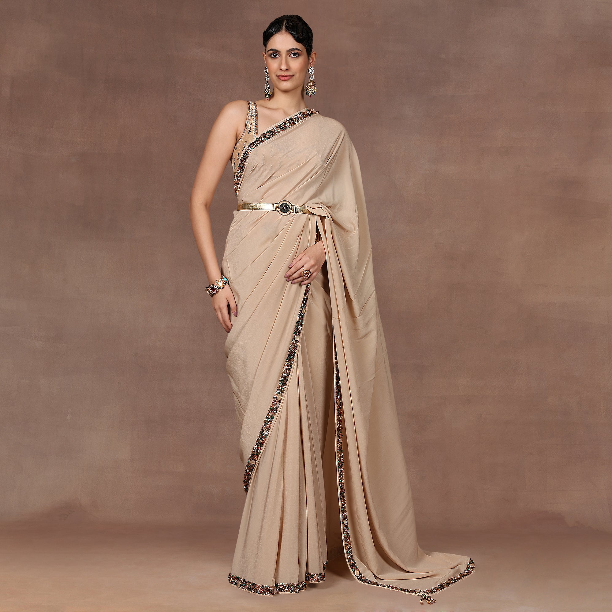 Jewelled Pink Saree Set | EAST