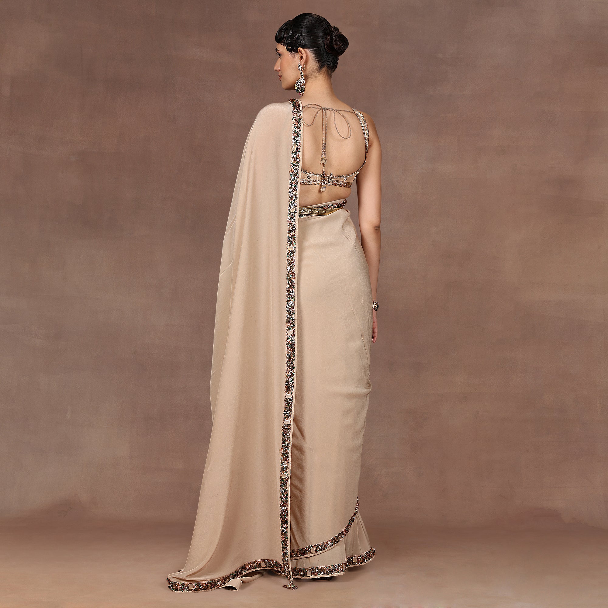 Jewelled Pink Saree Set | EAST