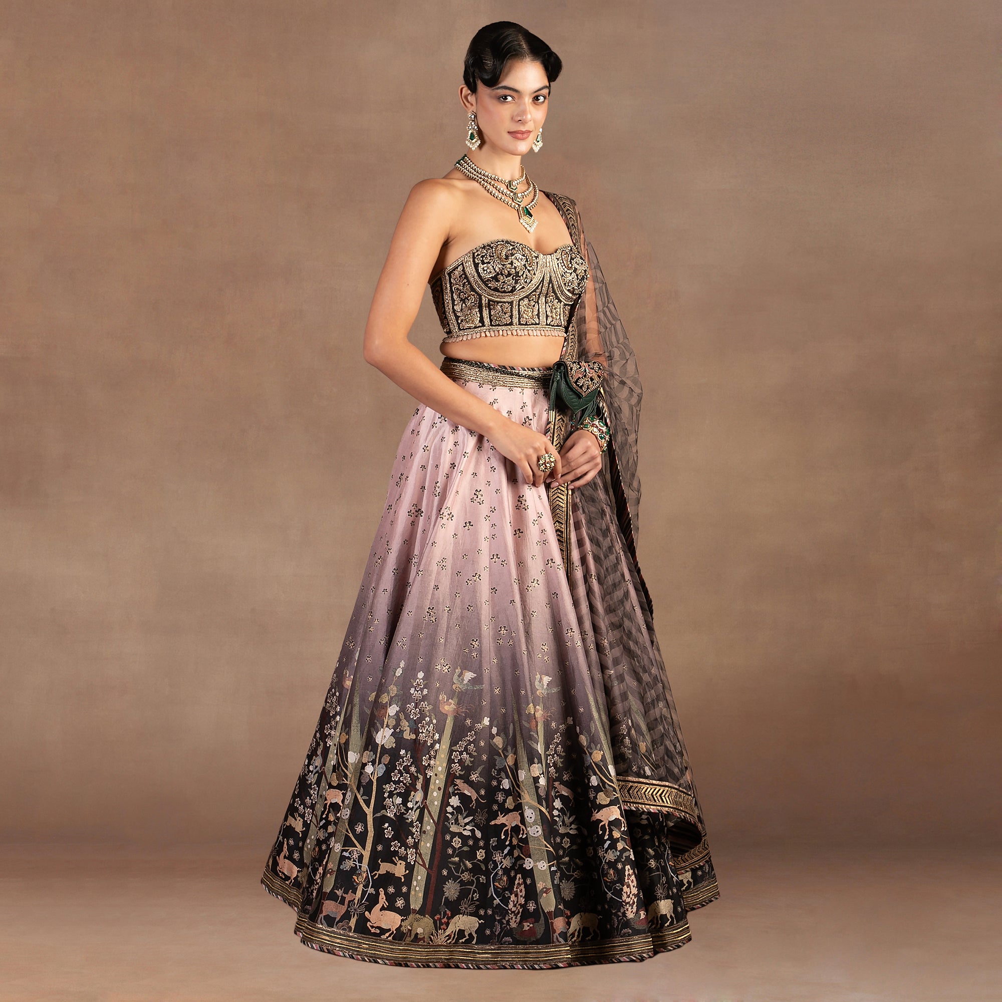 gold black ombre dress Strapless column long dress with pleated cape – John Paul Ataker
