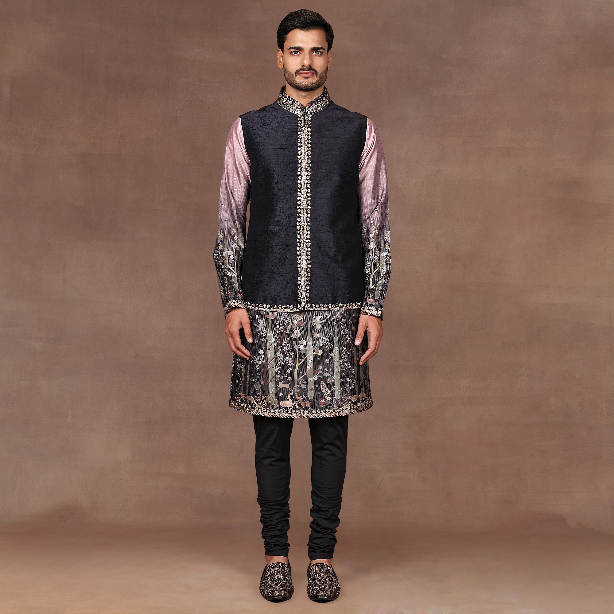 Mave Pink - Black Ombre Nehru Jacket Set | EAST