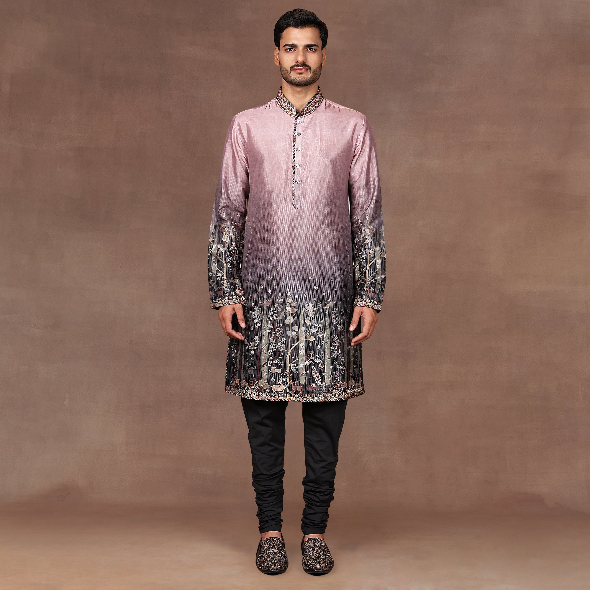Mave Pink - Black Ombre Nehru Jacket Set | EAST