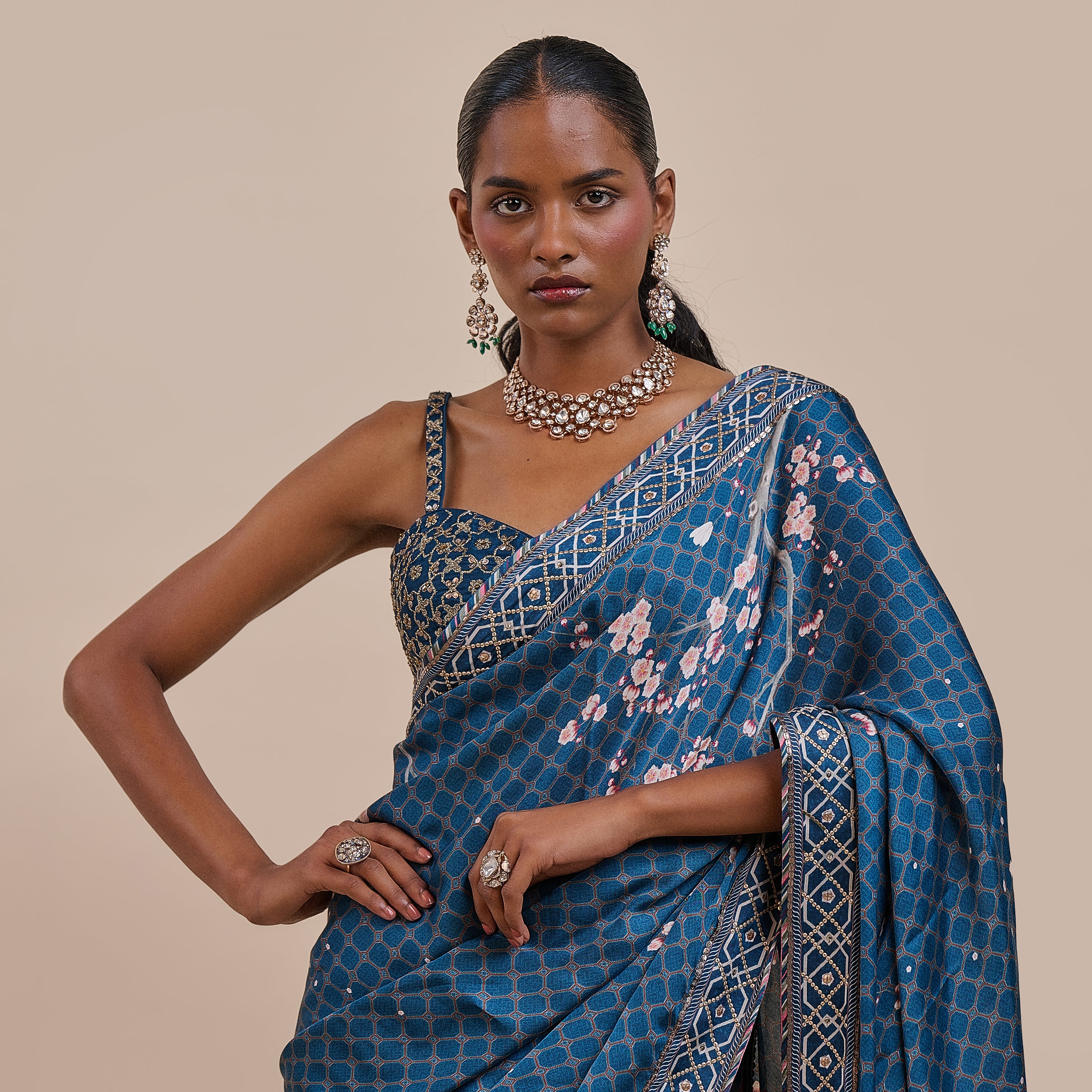 Midnight Blue Saree Set | ATTH