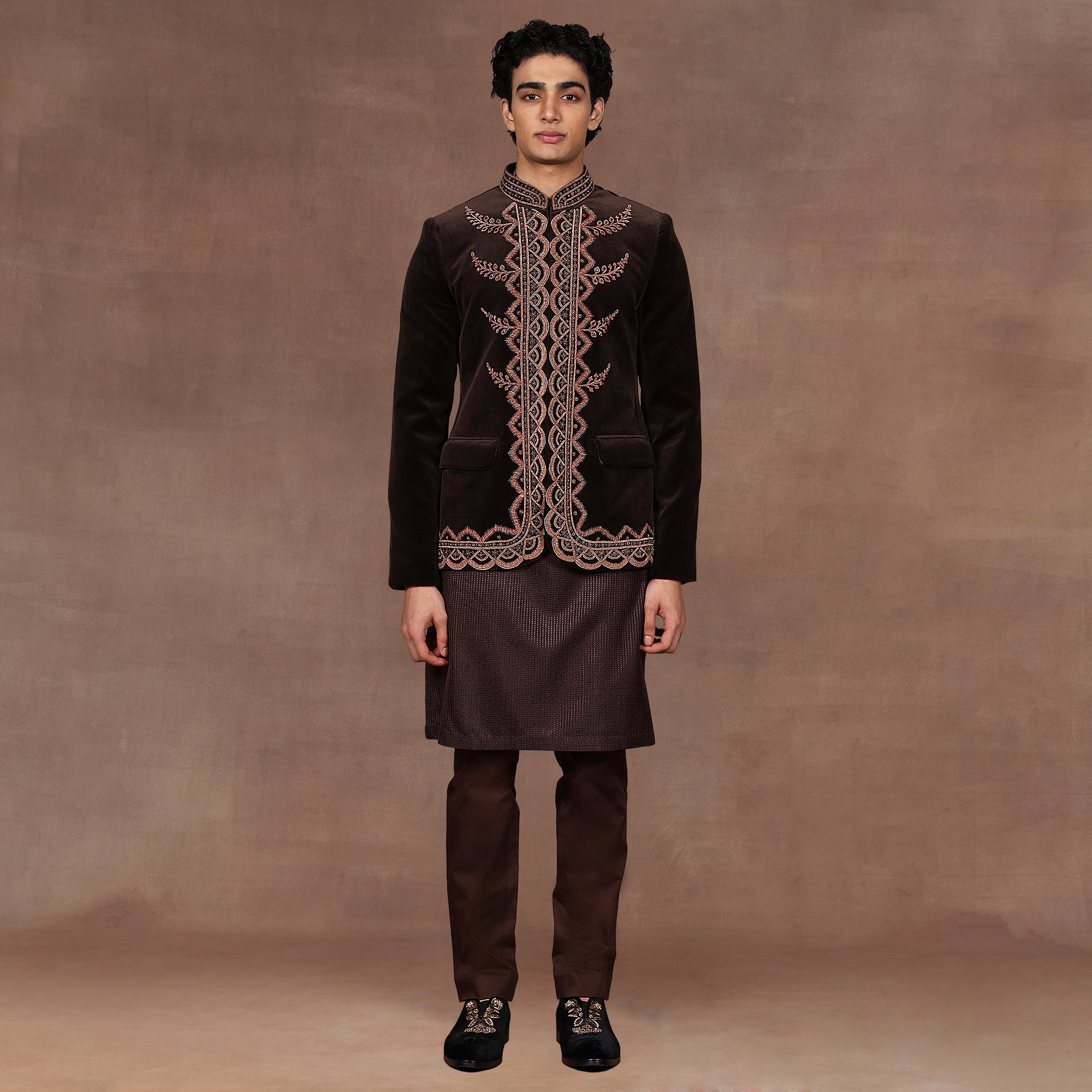 Mocha Brown Bandhgala Set | EAST