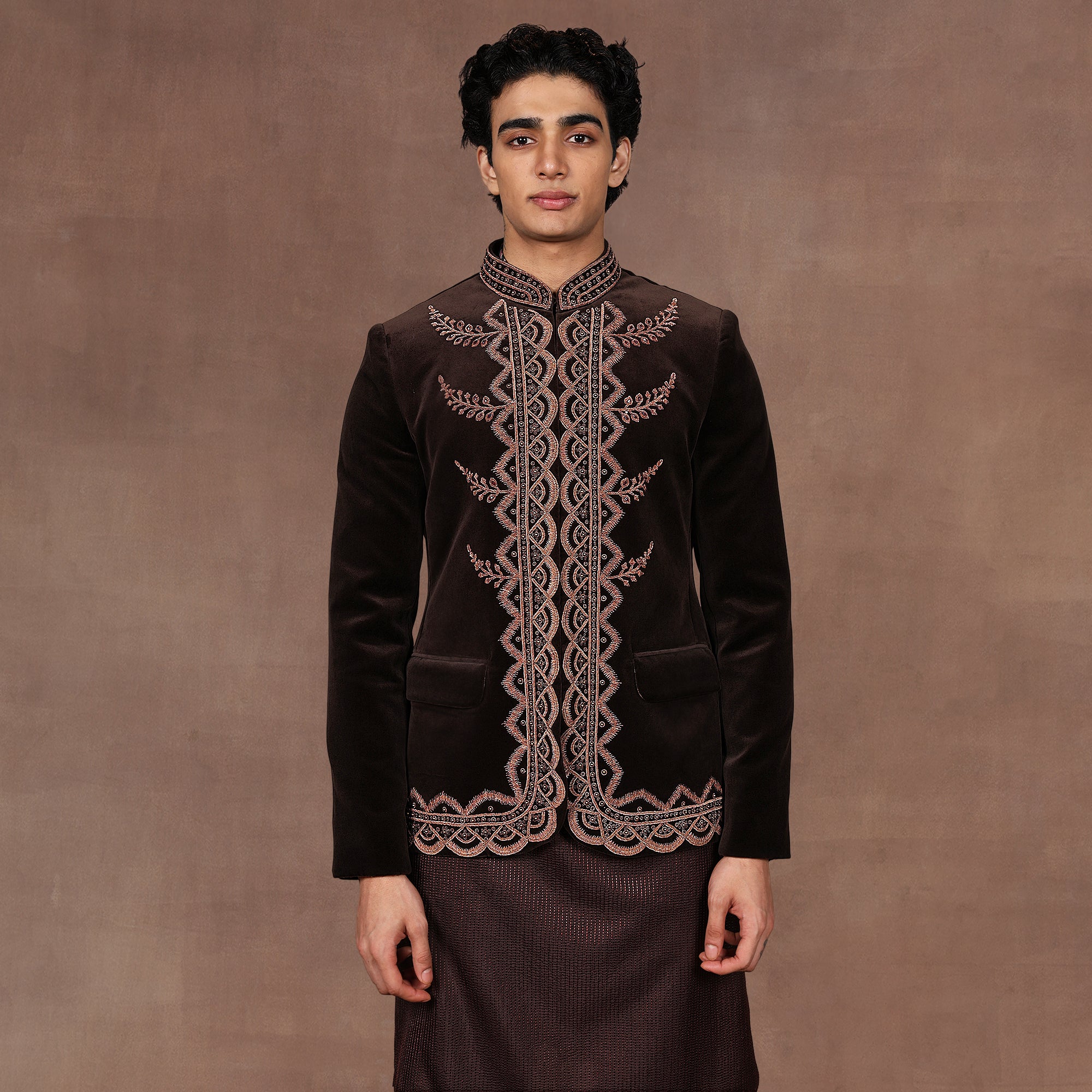 Mocha Brown Bandhgala Set | EAST