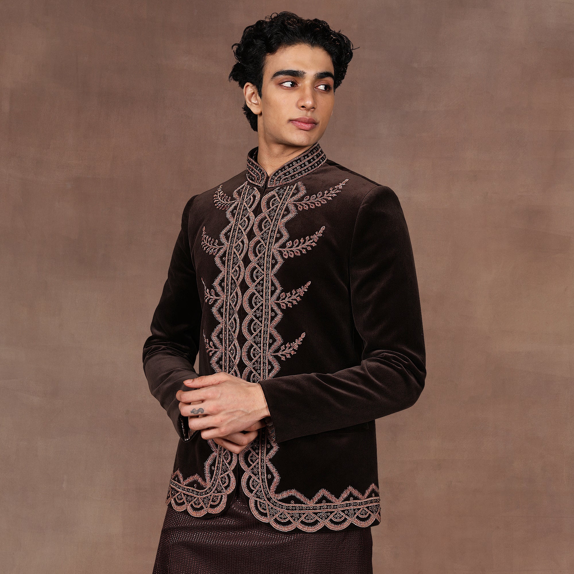 Mocha Brown Bandhgala Set | EAST