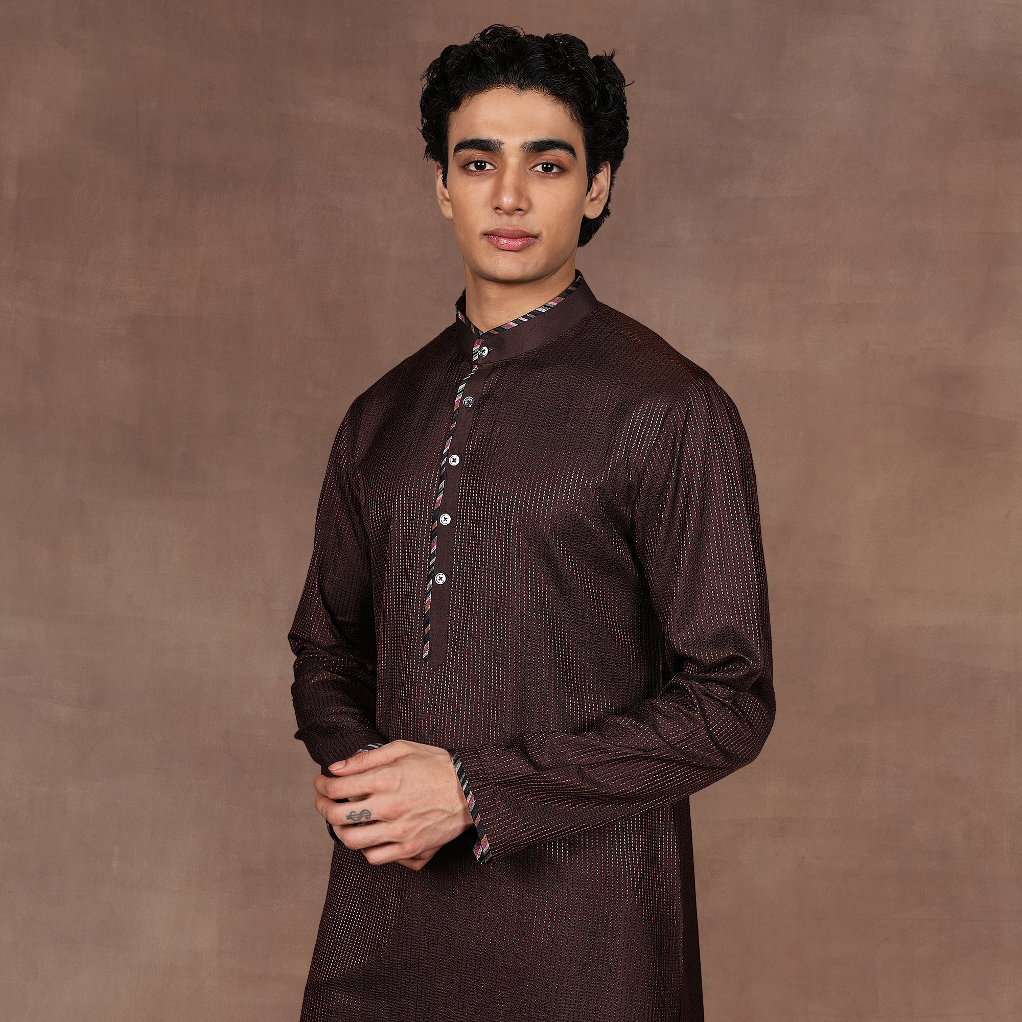 Mocha Brown Bandhgala Set | EAST