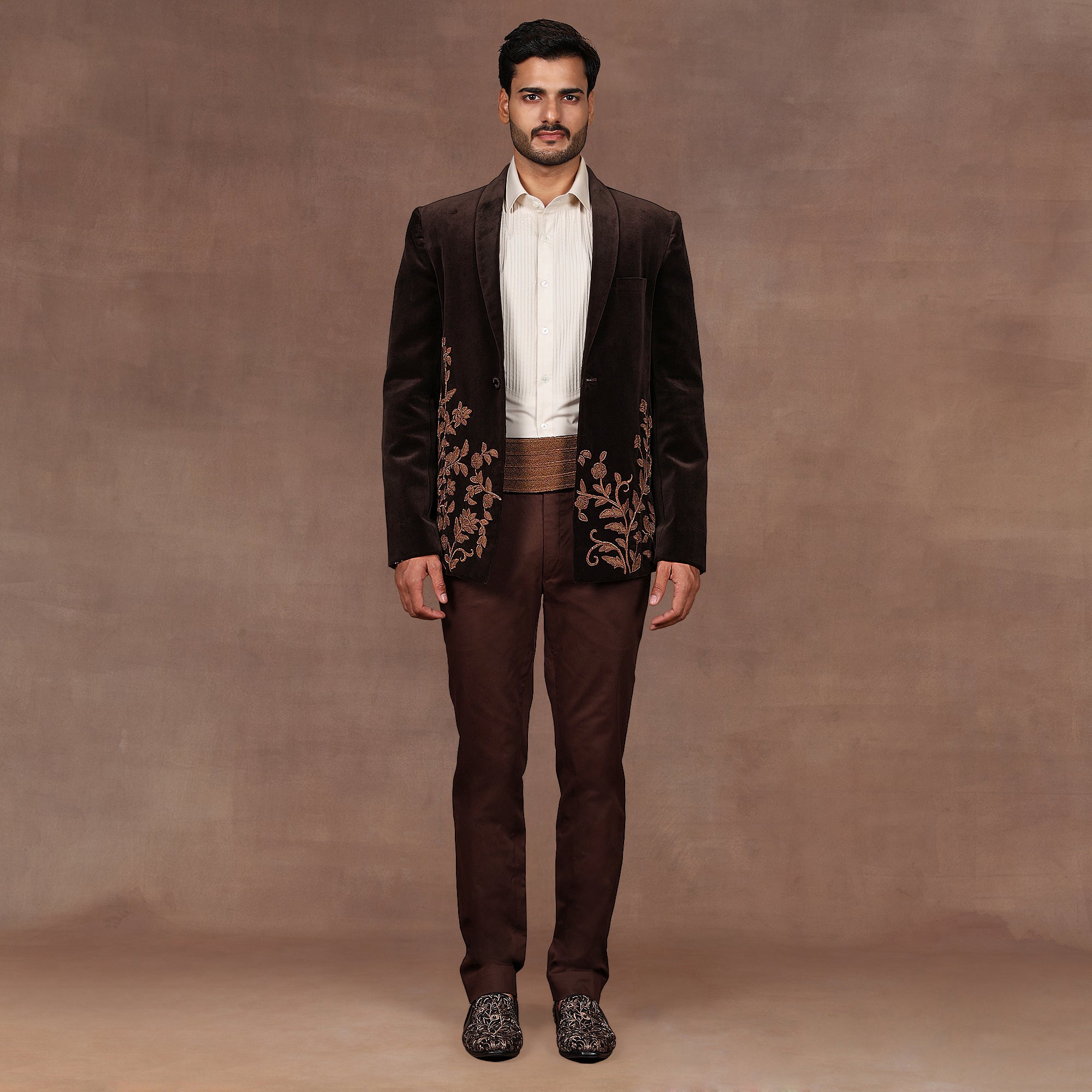 Mocha Brown Velvet Tuxedo | EAST