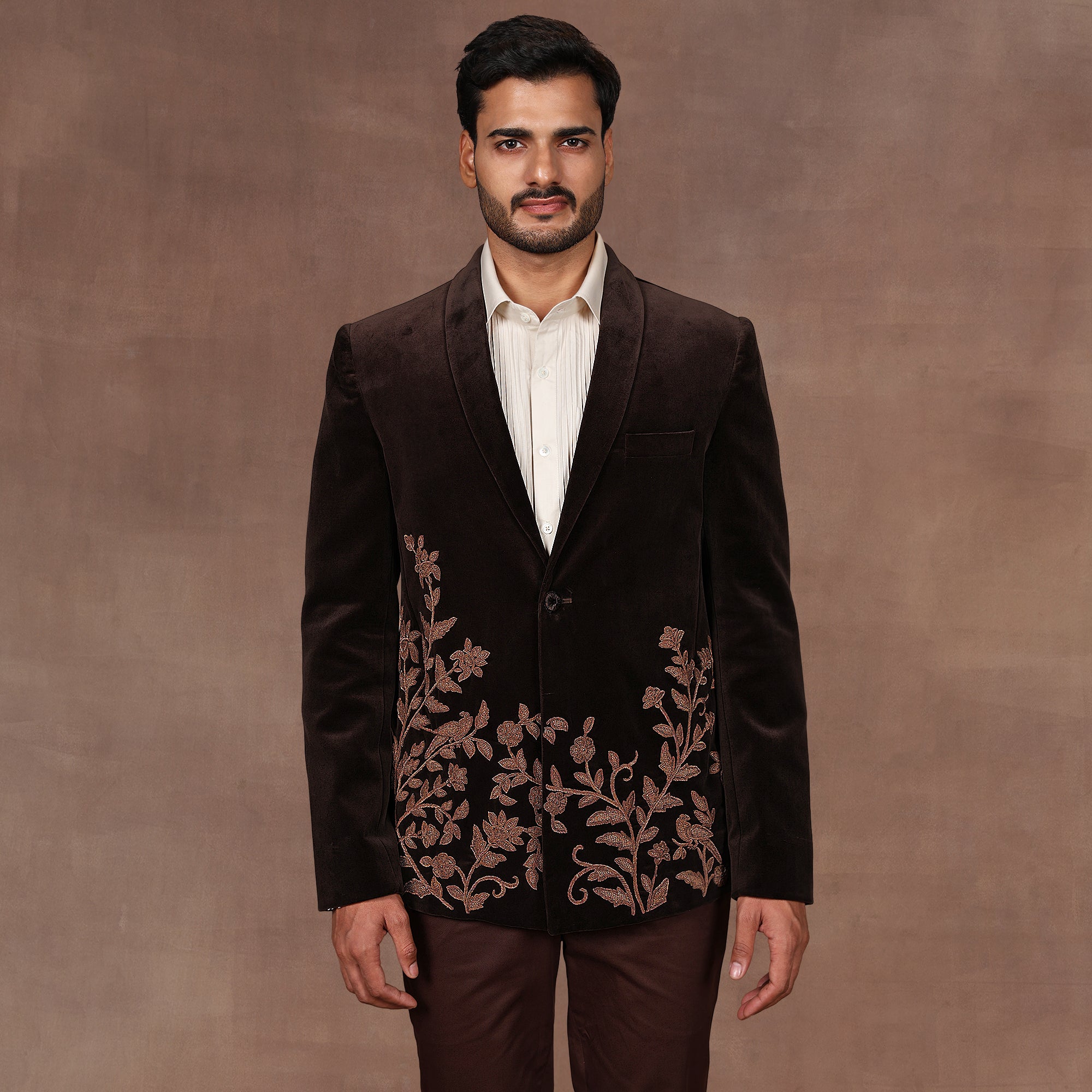 Mocha Brown Velvet Tuxedo | EAST