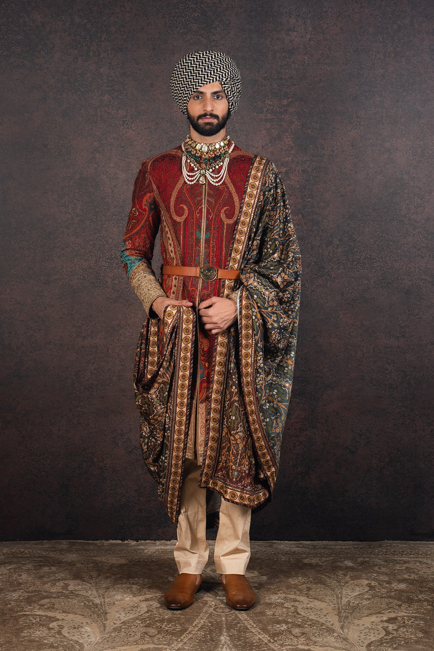 Multi-Colored Printed and Embroidered Stole | MURAQQA