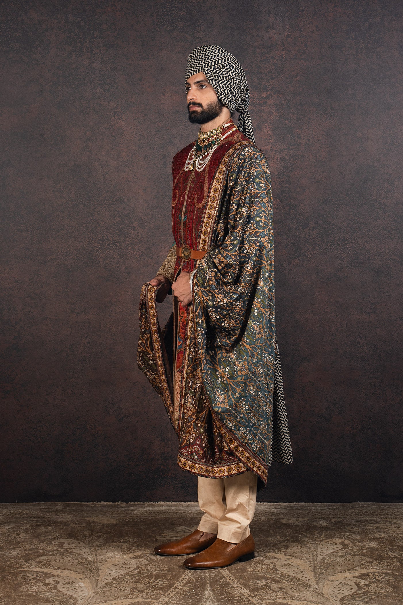 Multi-Colored Printed and Embroidered Stole | MURAQQA