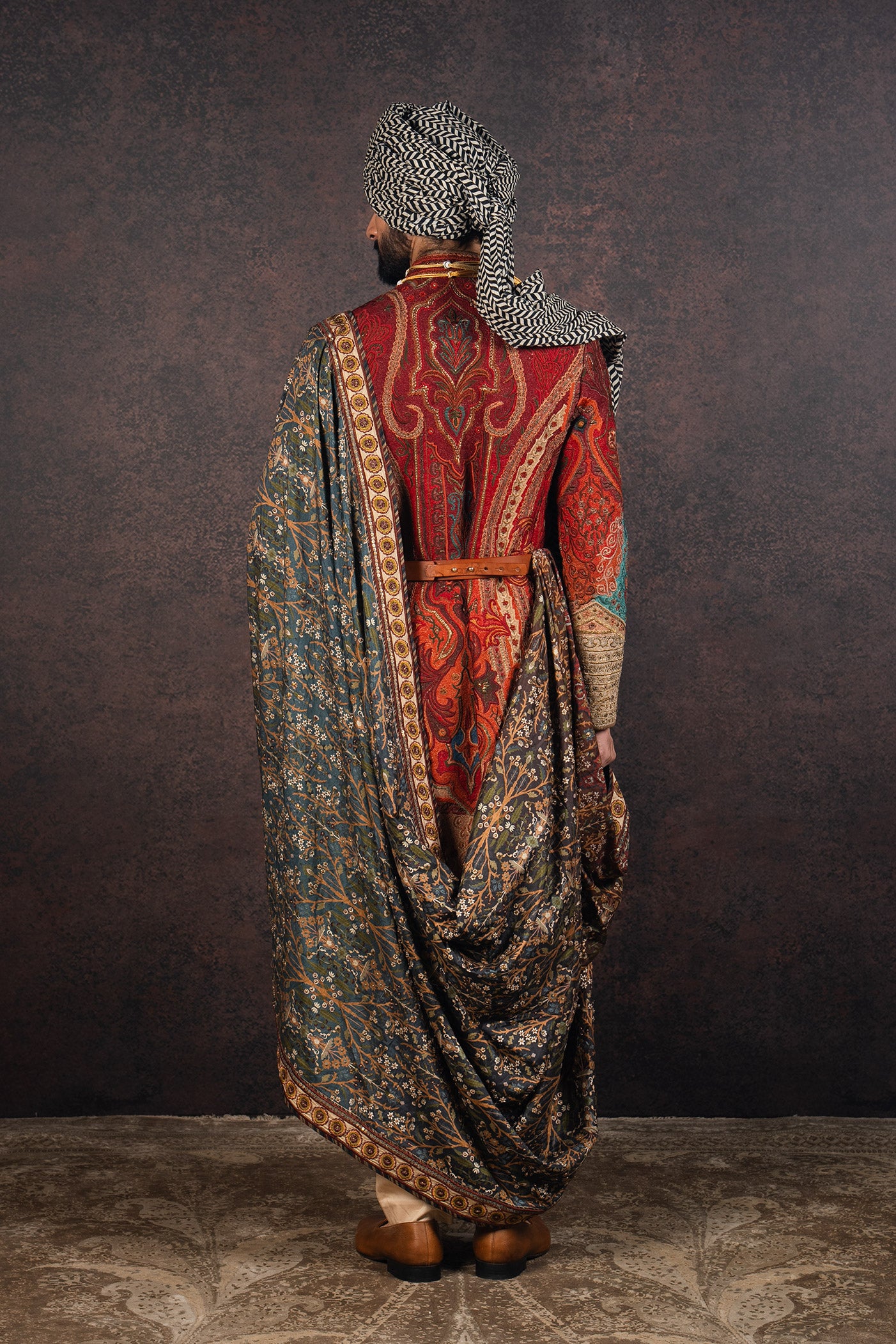 Multi-Colored Printed and Embroidered Stole | MURAQQA