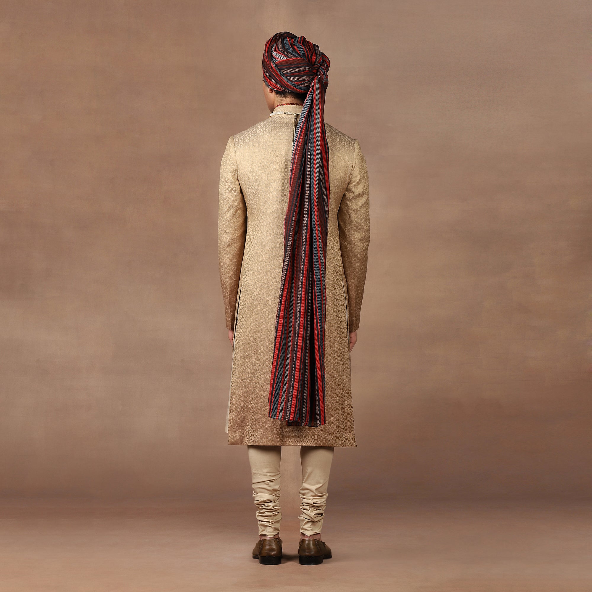 Multi Hued Red Striped Printed Safa | MURAQQA