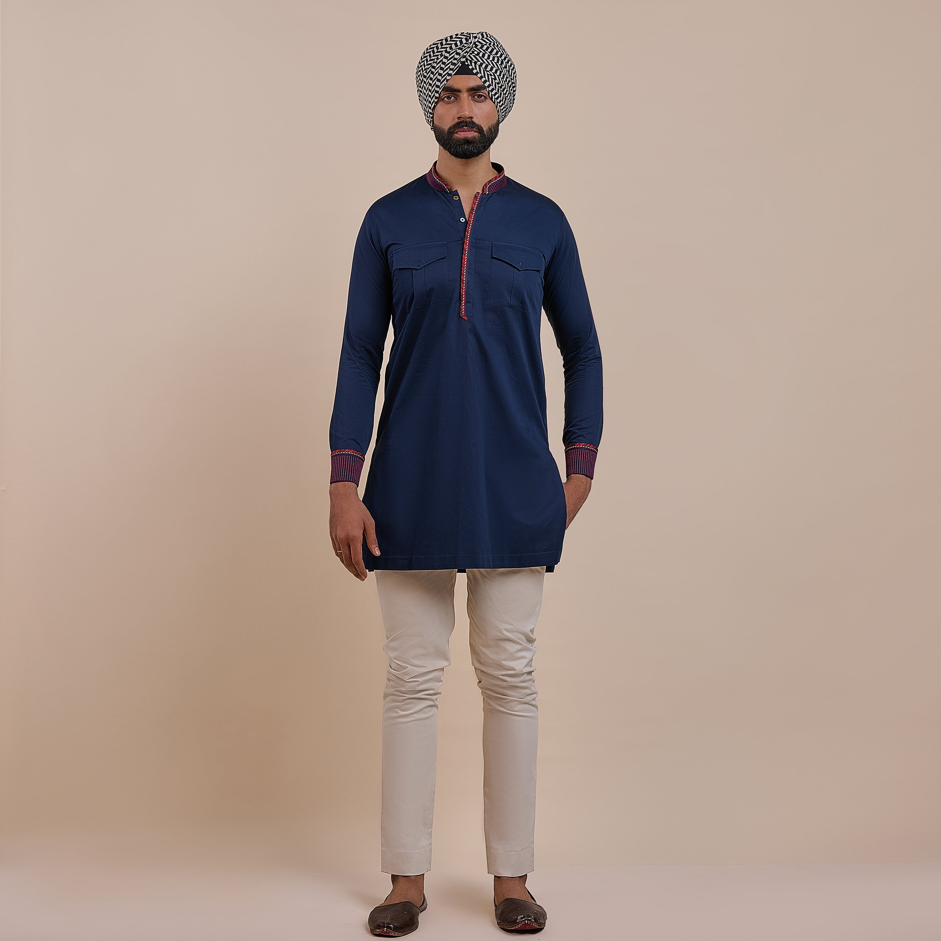Navy Blue - Red Kurta | ATTH