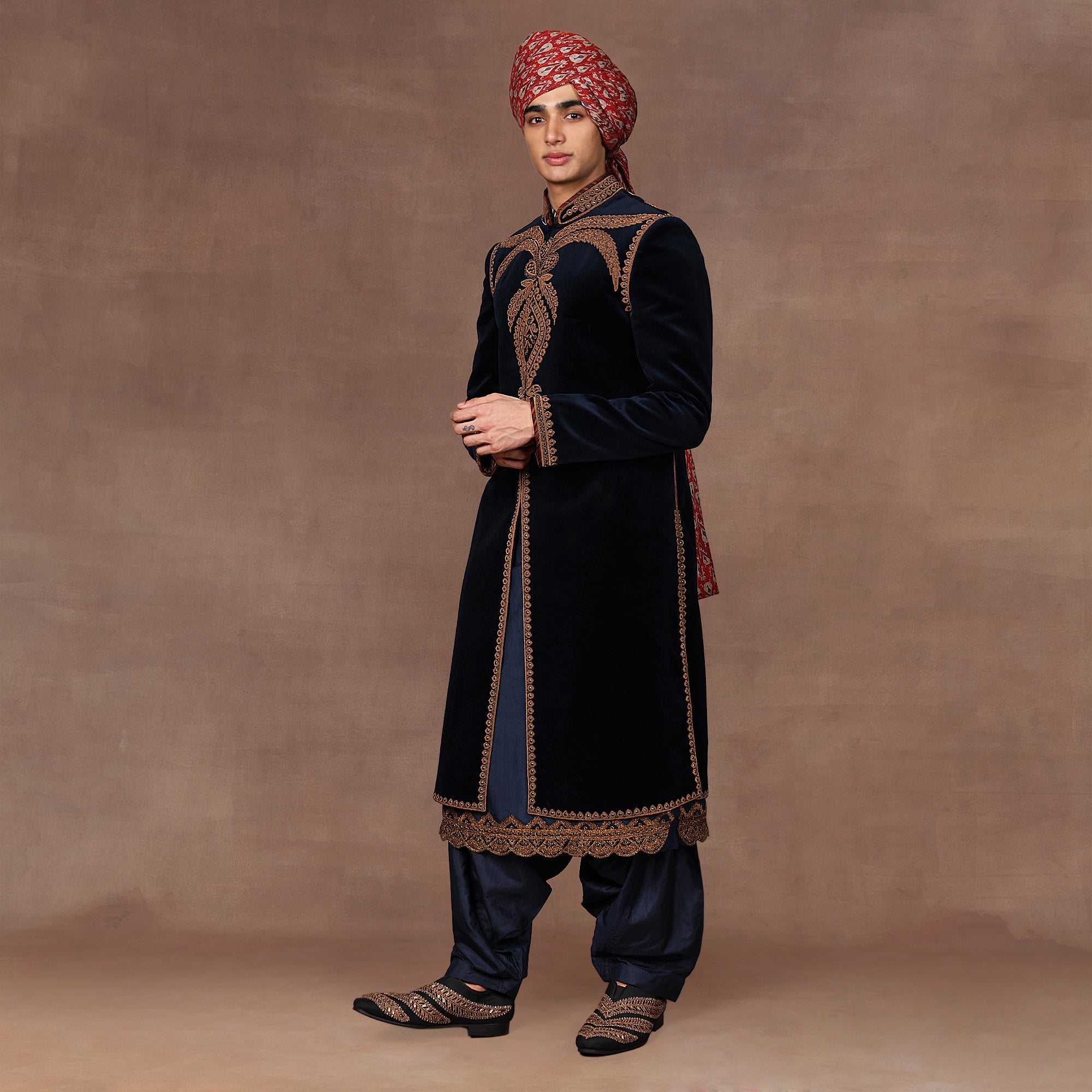 Navy Blue Velvet Sherwani Set | EAST