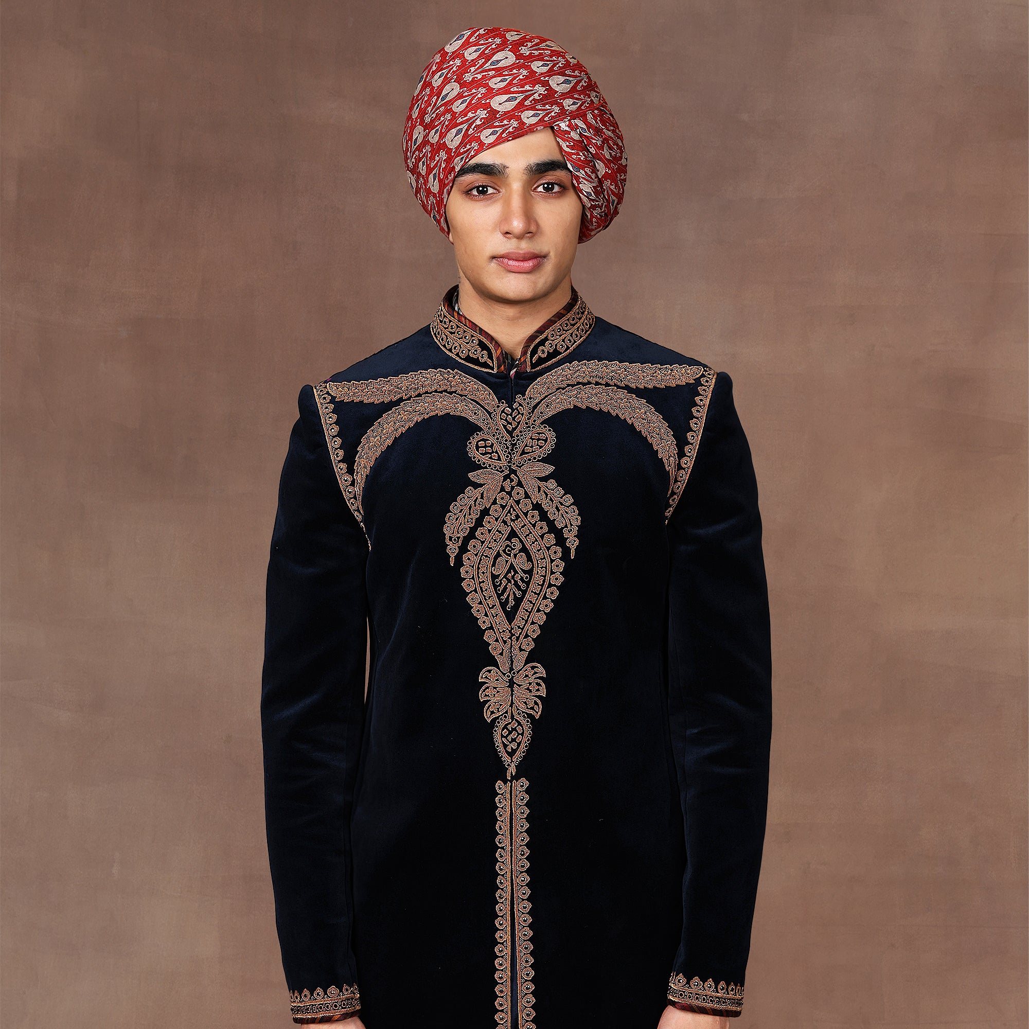 Navy Blue Velvet Sherwani Set | EAST