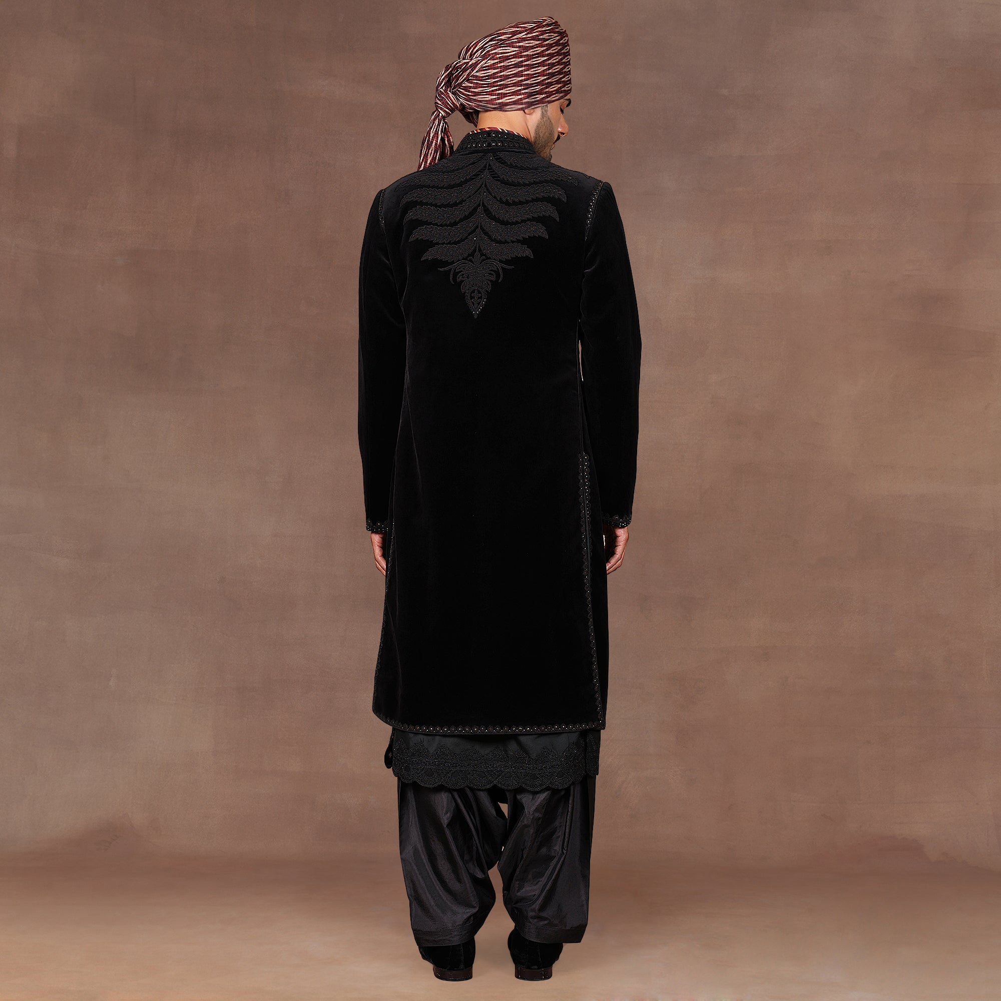 Noir Black Velvet Sherwani Set | EAST