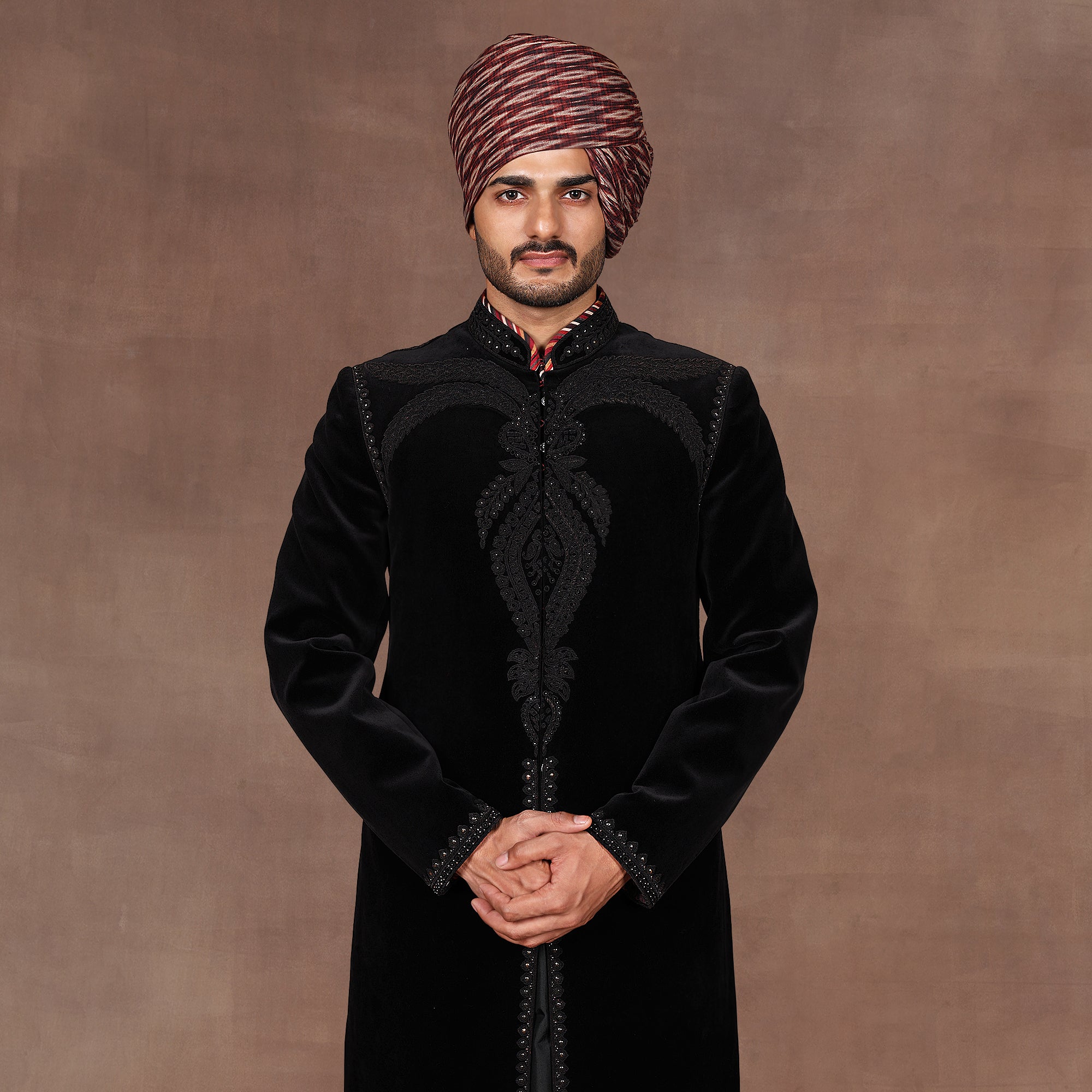 Noir Black Velvet Sherwani Set | EAST
