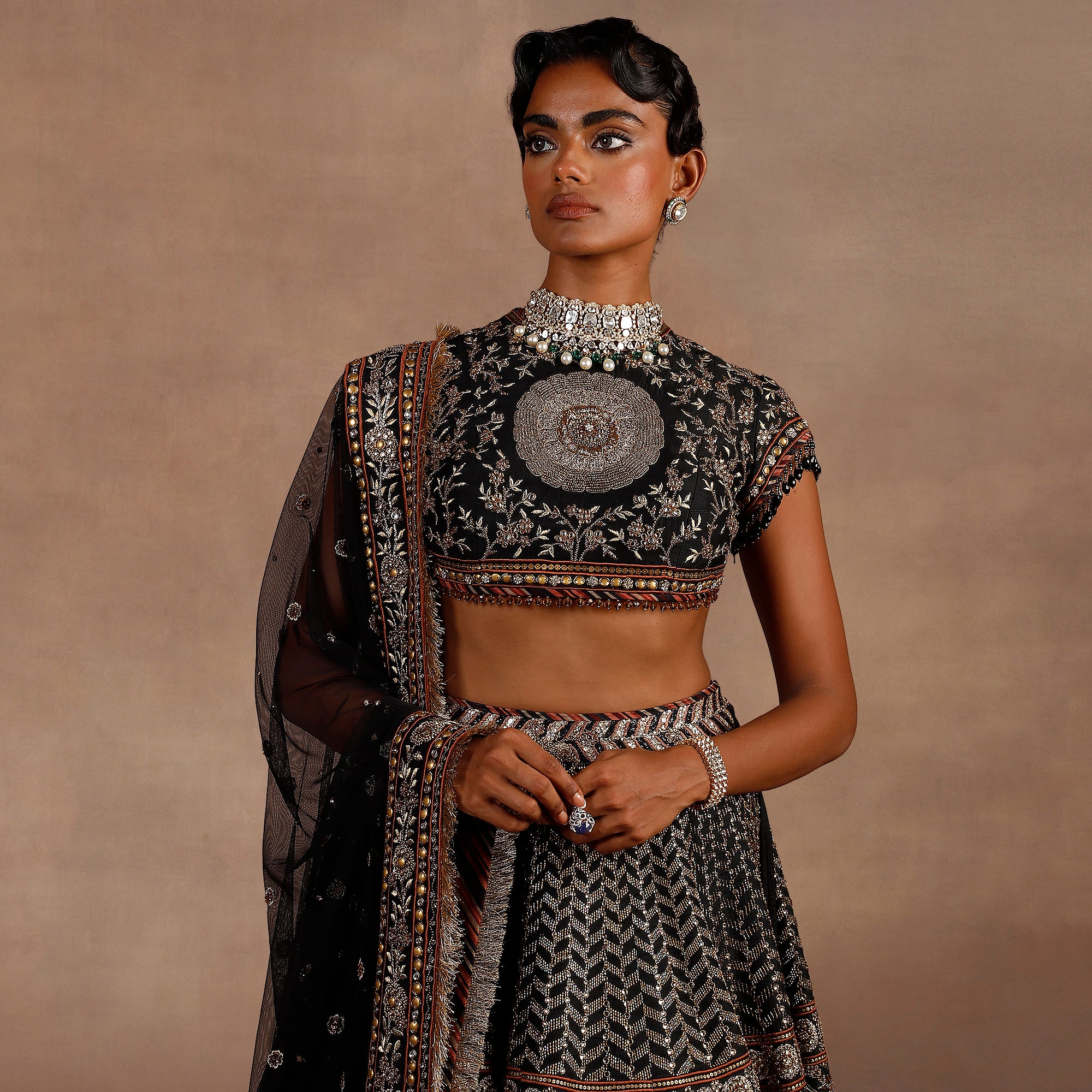Noir Chevron Lehenga Set | EAST