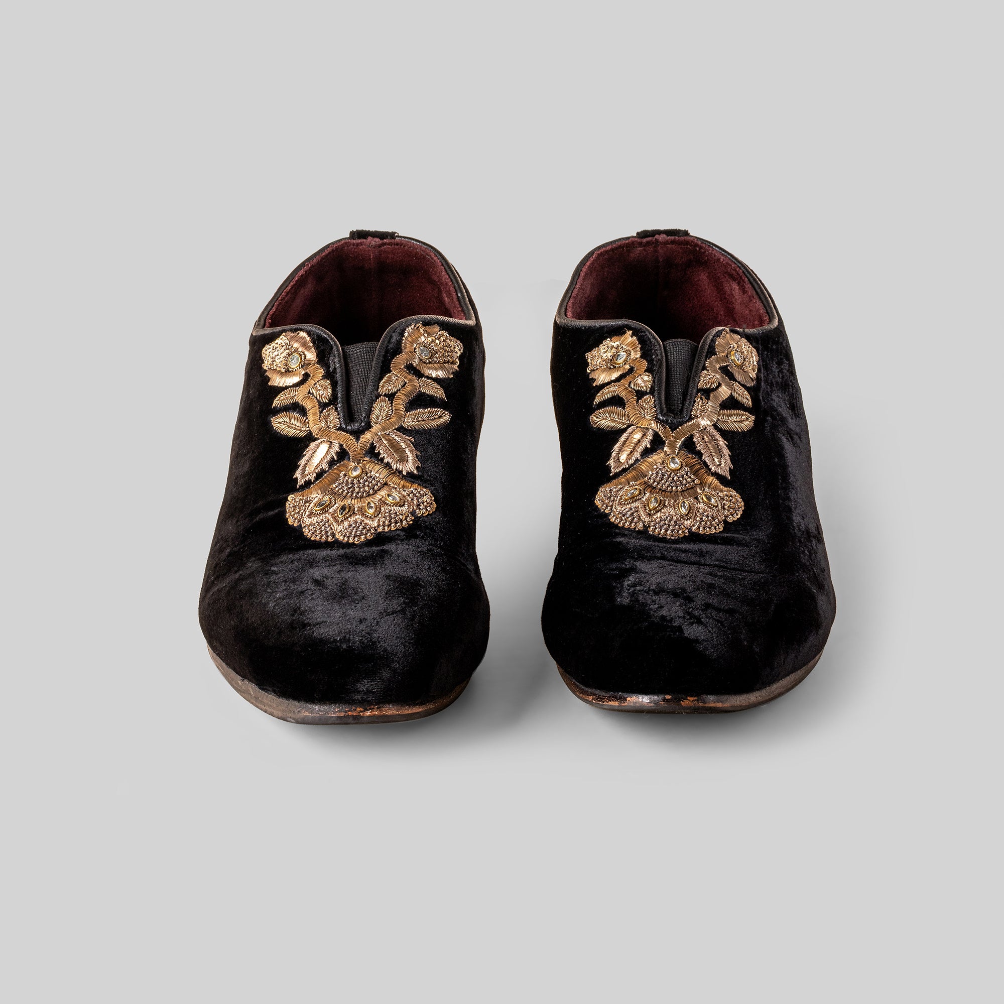 Noir Velvet Embroidered Loafers