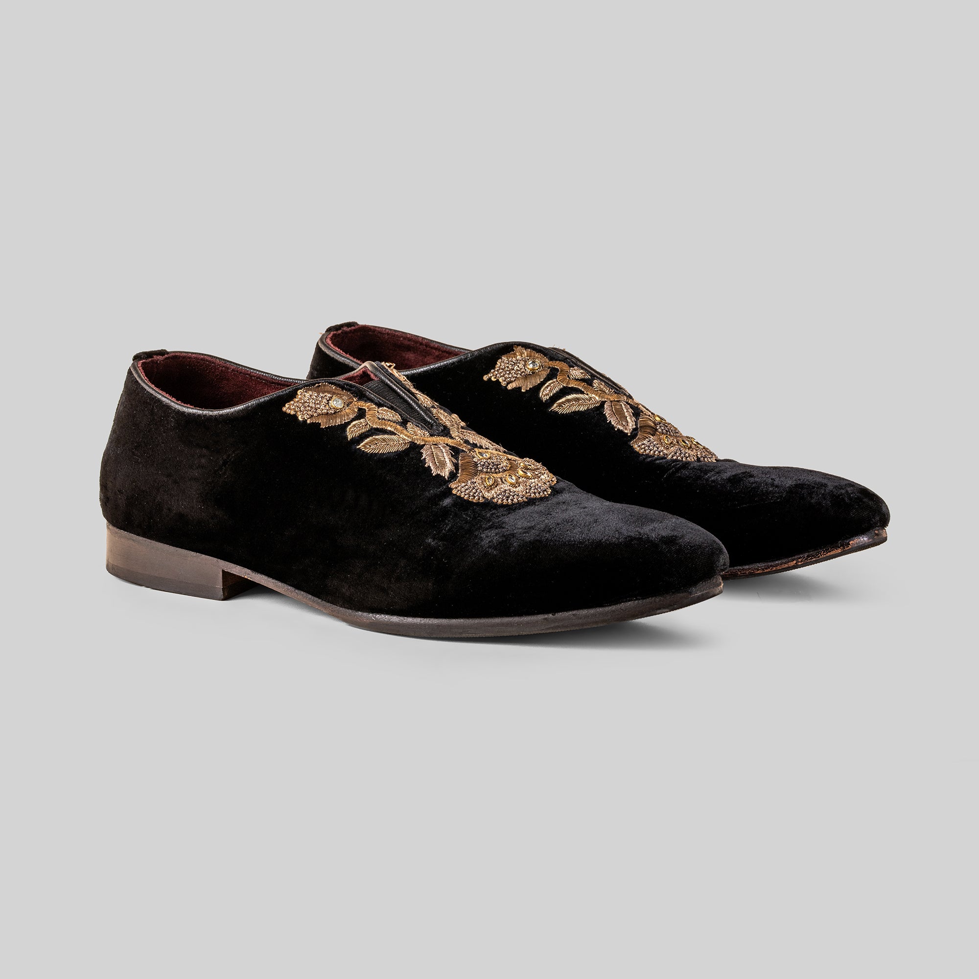 Noir Velvet Embroidered Loafers