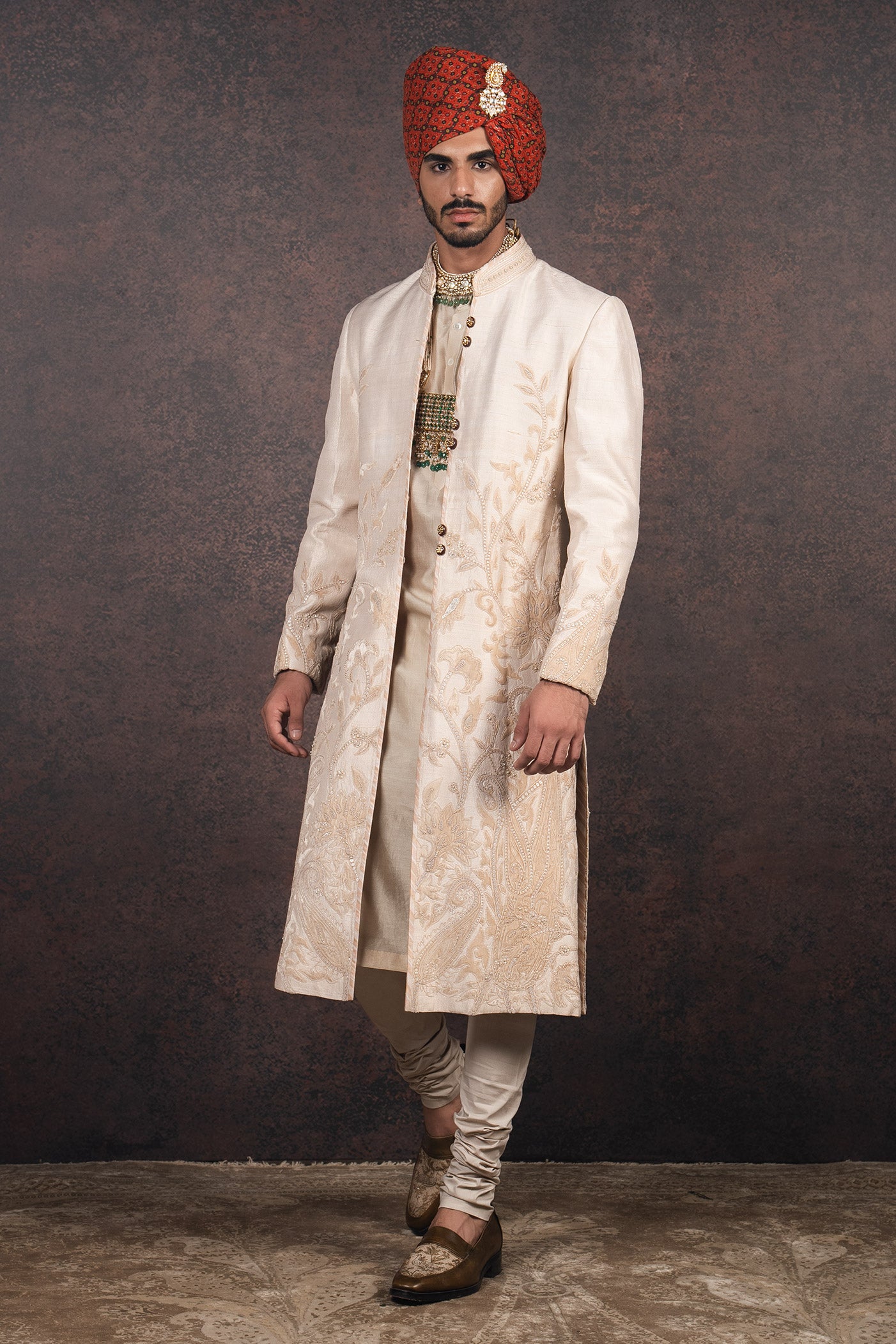 Nugrey Silk Velvet Applique Sherwani Set | MURAQQA