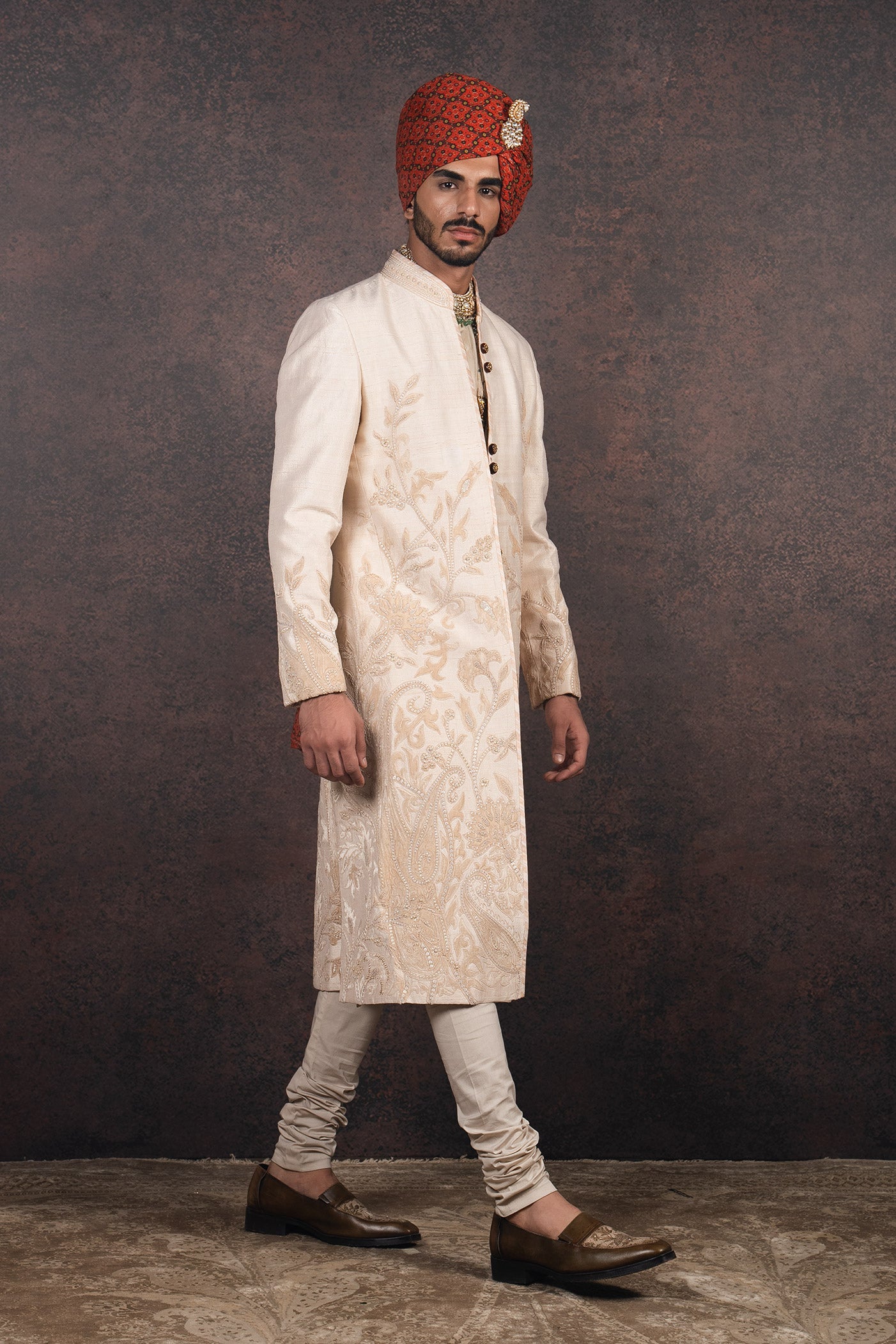 Nugrey Silk Velvet Applique Sherwani Set | MURAQQA