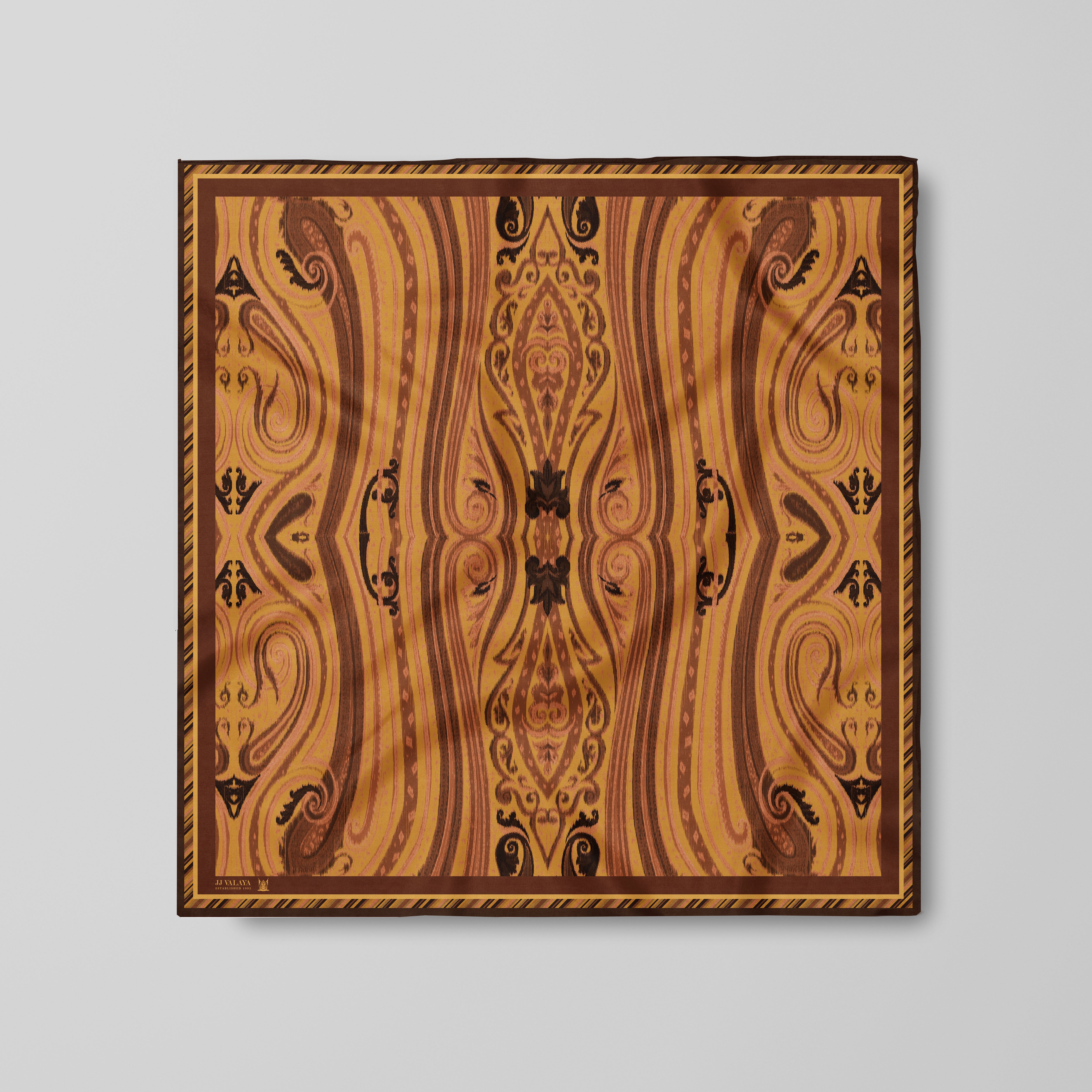 Ochre Mustard Jamawar Printed Scarf