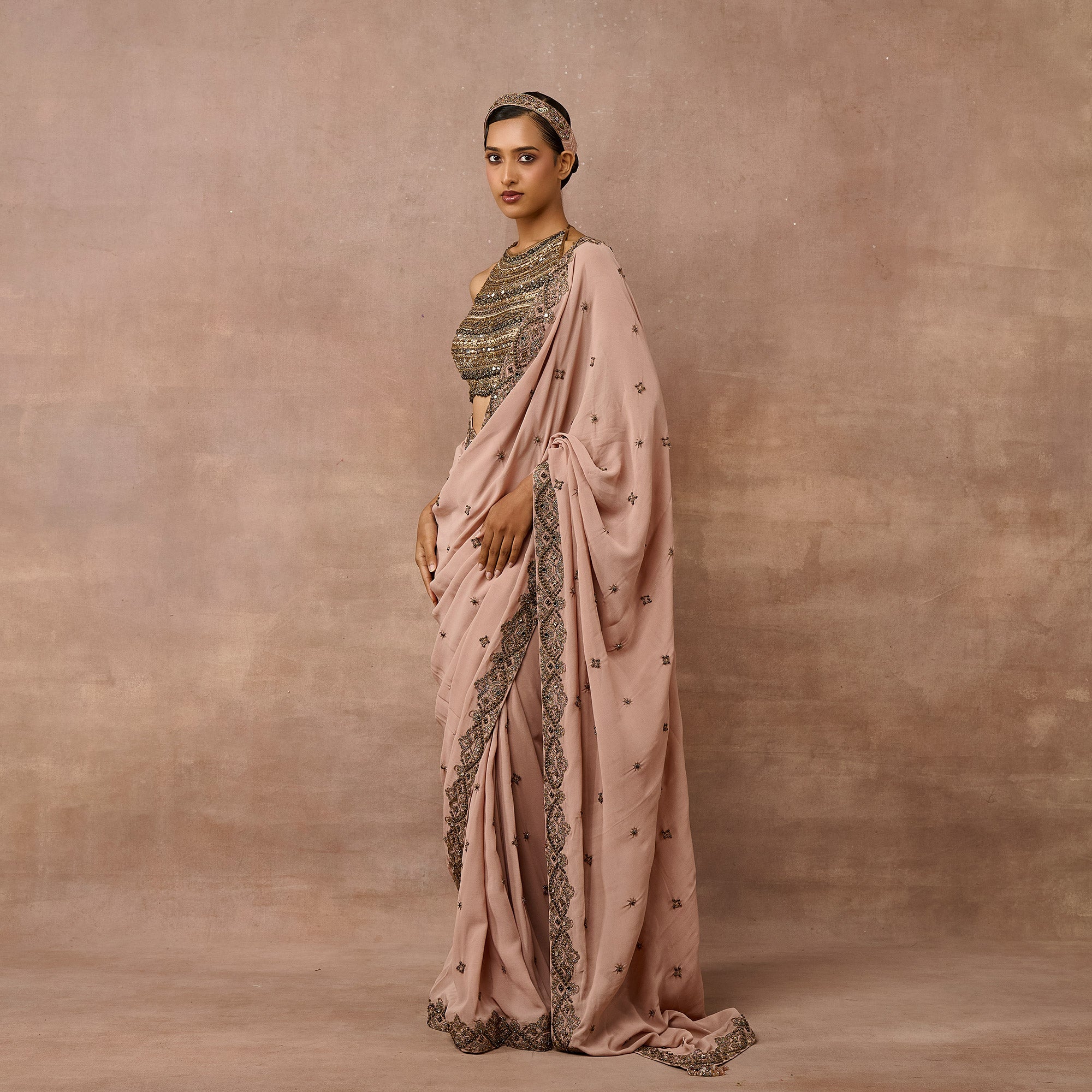 Peach Pink Saree Set | EAST