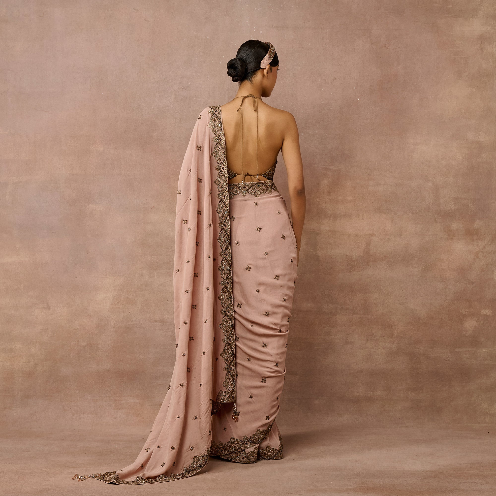Peach Pink Saree Set | EAST
