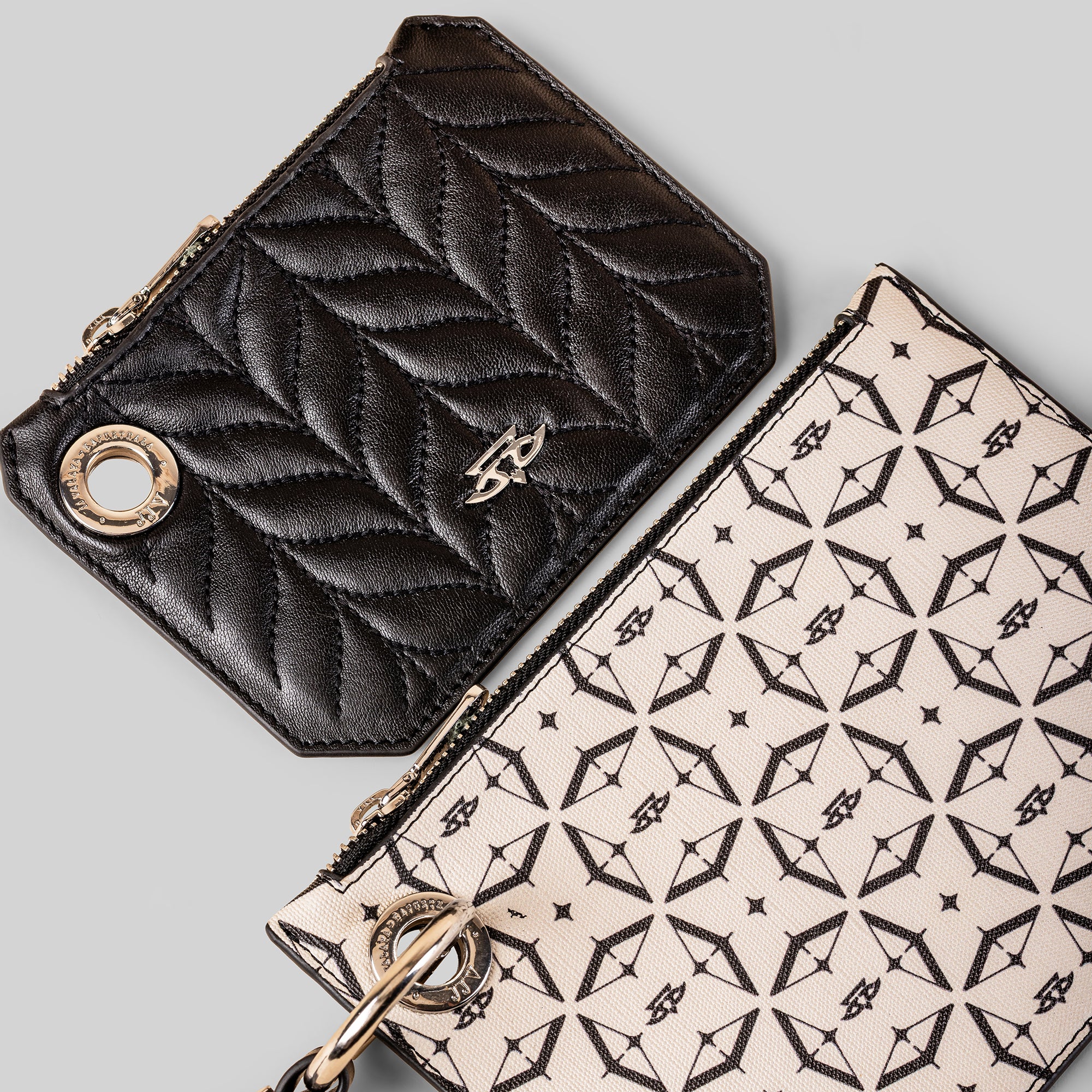 Pearl Ivory-Black Phoenix Monogram Dual Wristlet