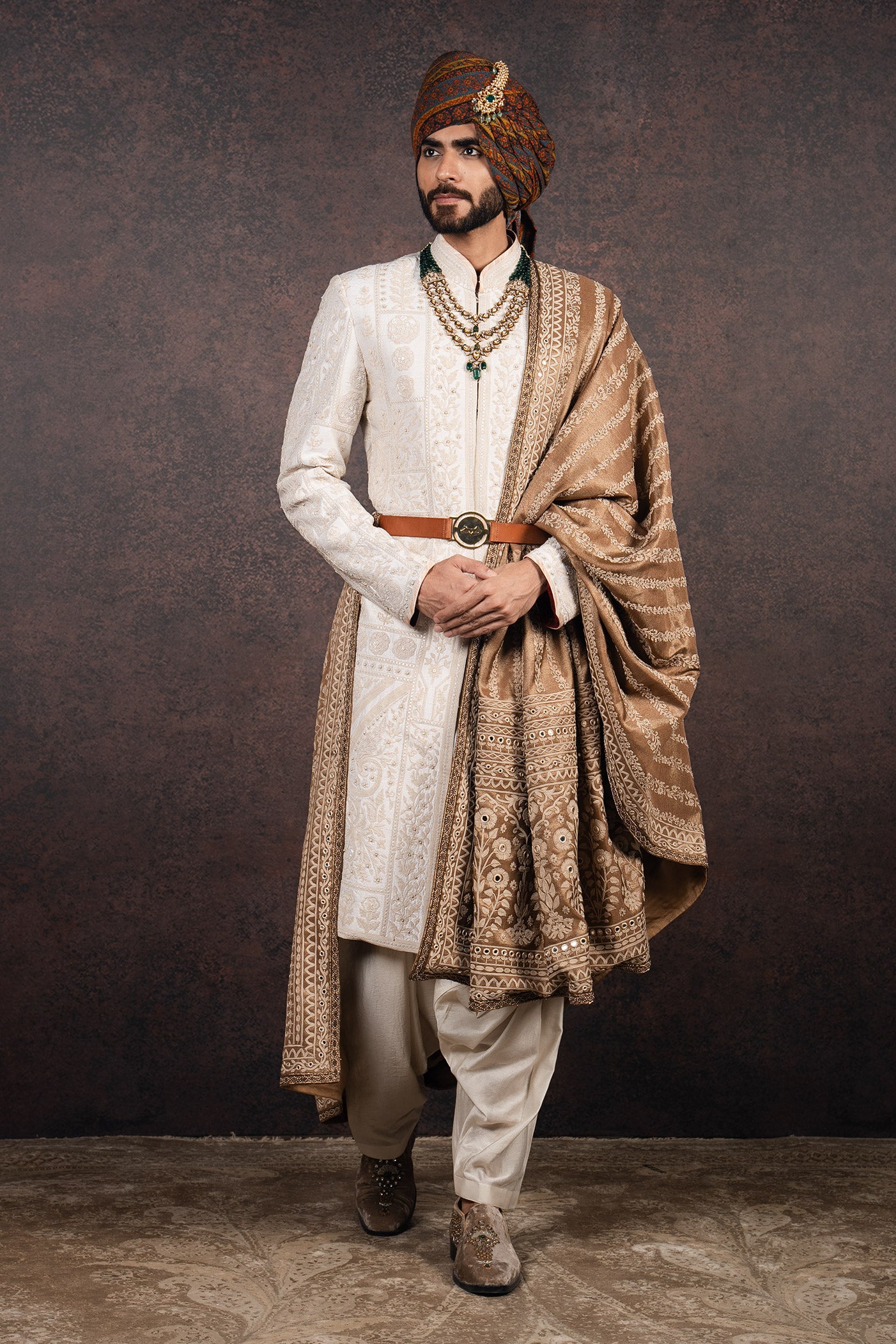 Pearl Ivory Monochrome Sherwani Set | MURAQQA