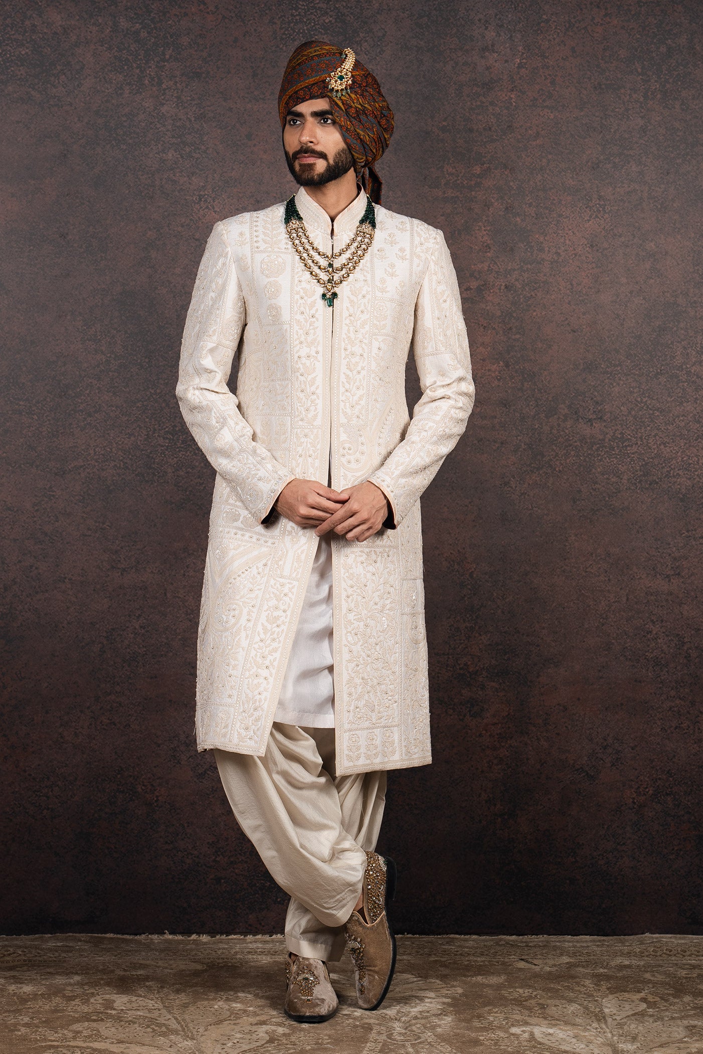 Pearl Ivory Monochrome Sherwani Set | MURAQQA