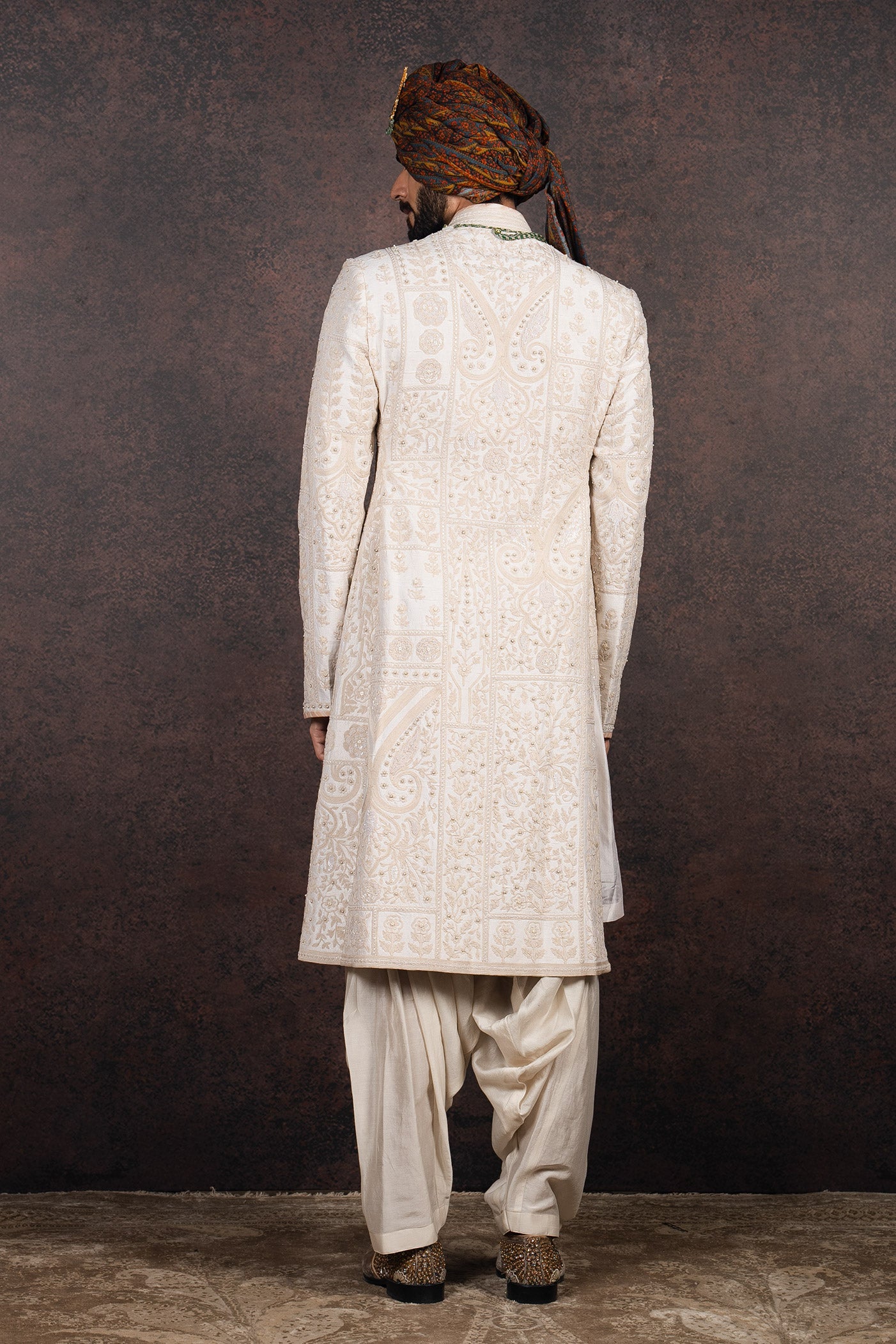 Pearl Ivory Monochrome Sherwani Set | MURAQQA