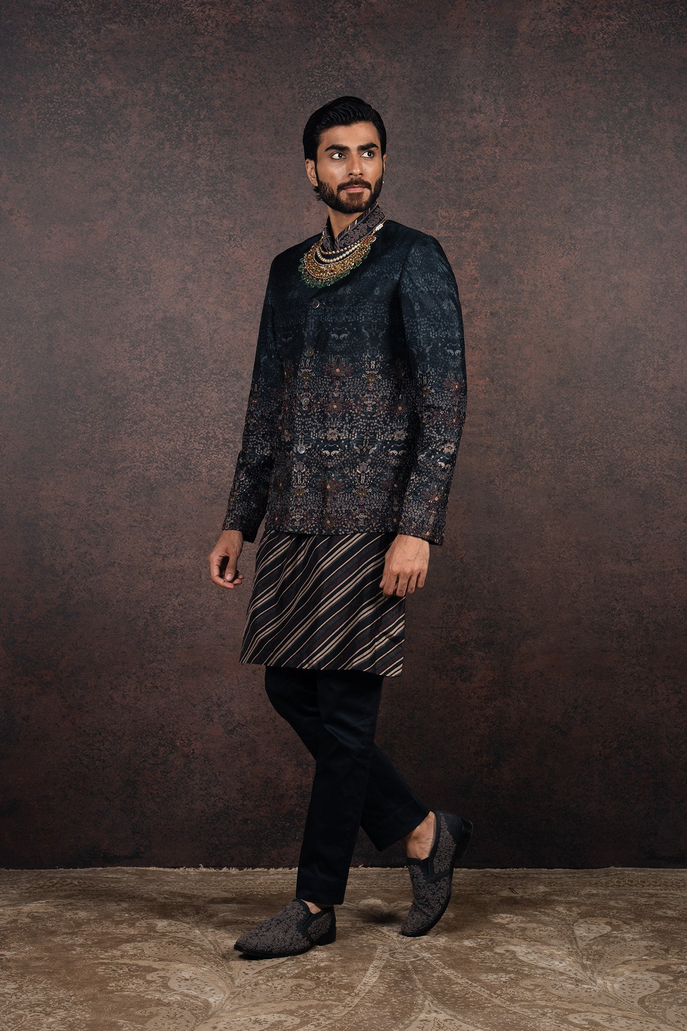 Prussian Blue Bandhgala Set | MURAQQA