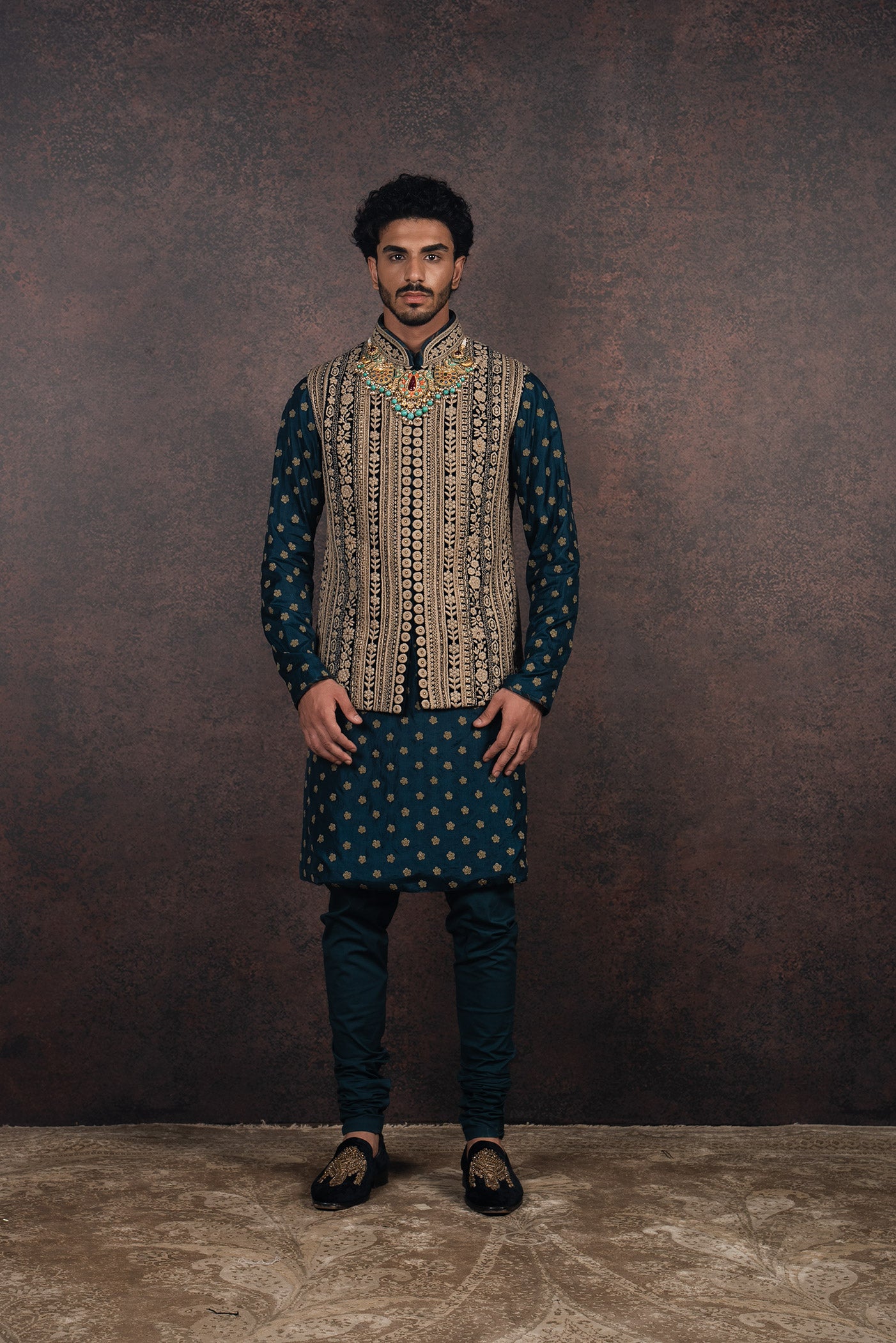 Prussian Blue Nehru Jacket | MURAQQA