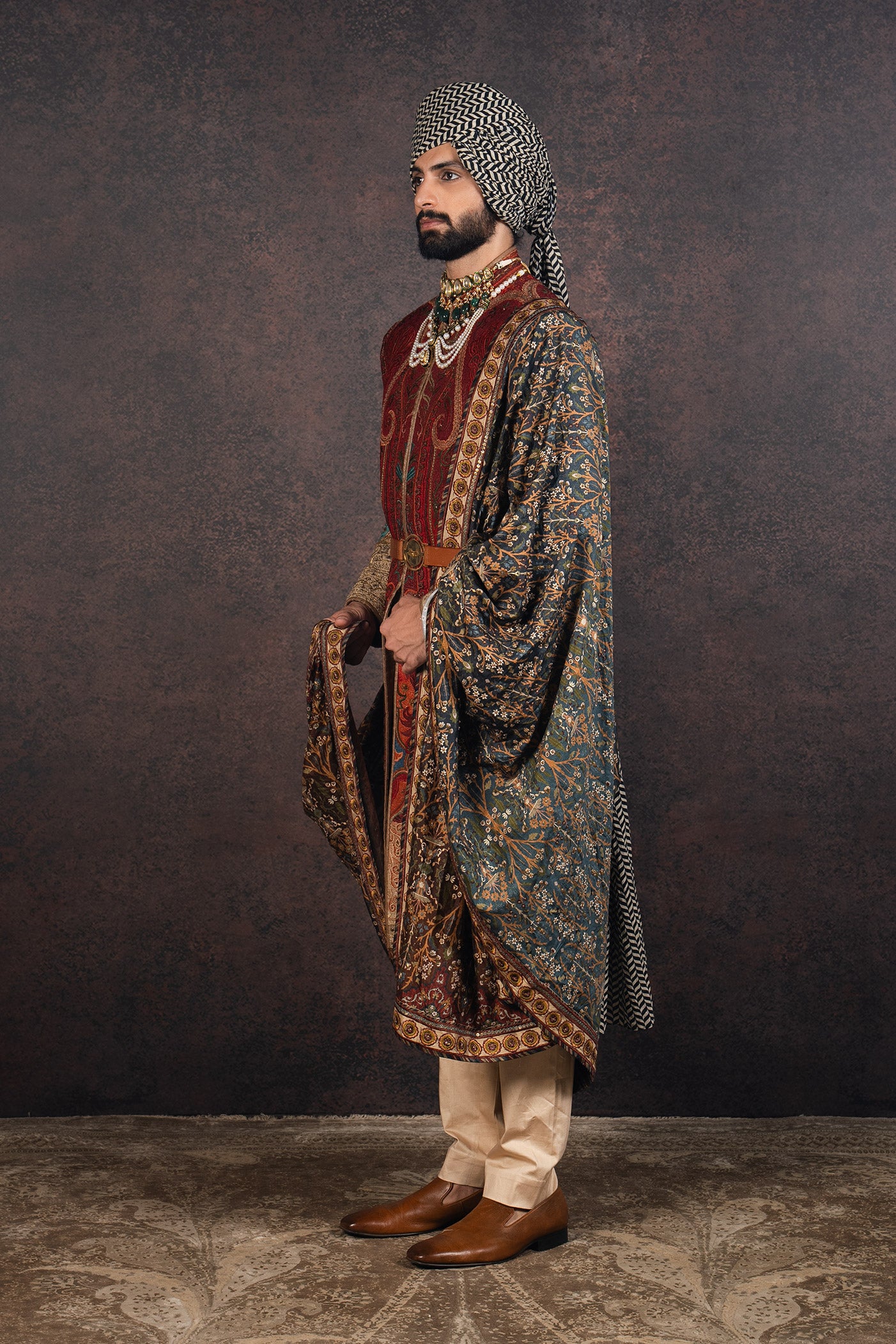 Red Jamawar Sherwani Set | MURAQQA