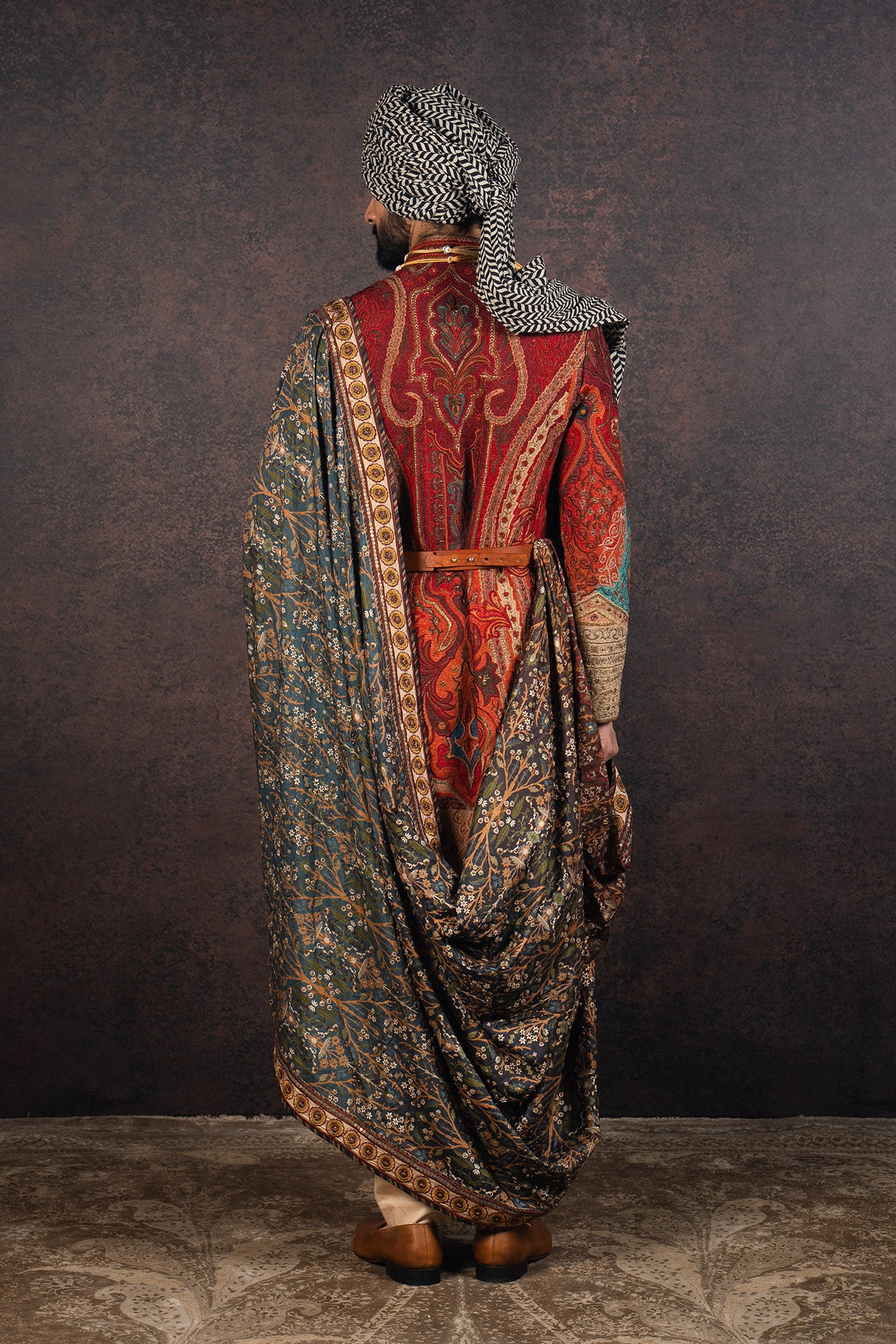Red Jamawar Sherwani Set | MURAQQA