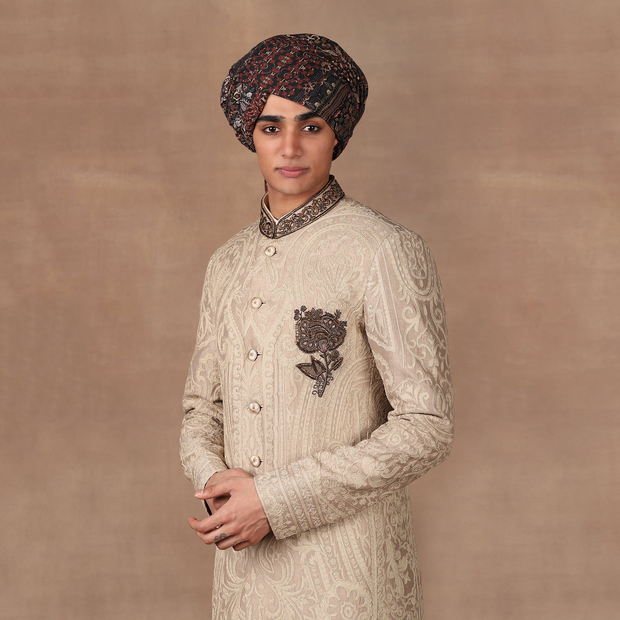 Rich Black Printed Safa | MURAQQA