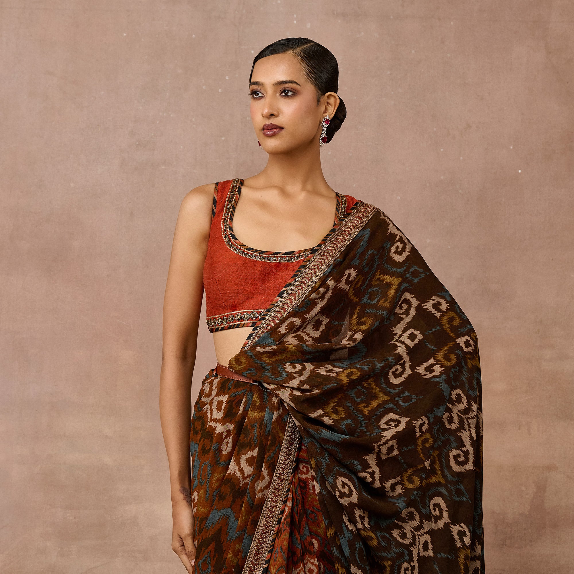 Rust Orange - Brown Saree Set | EAST