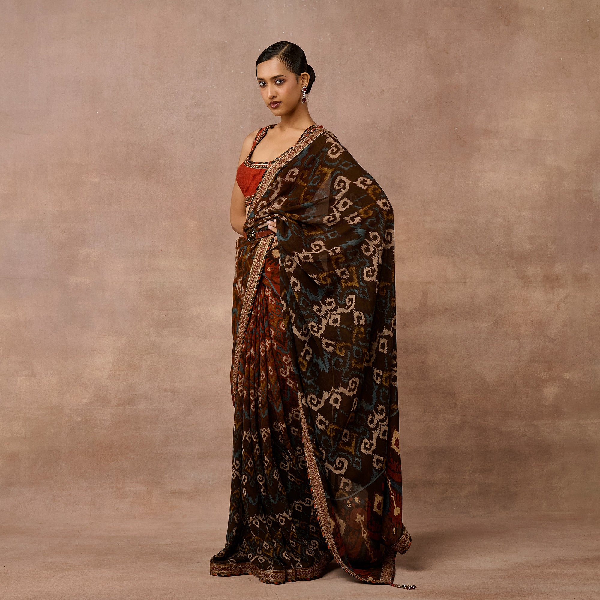 Rust Orange - Brown Saree Set | EAST