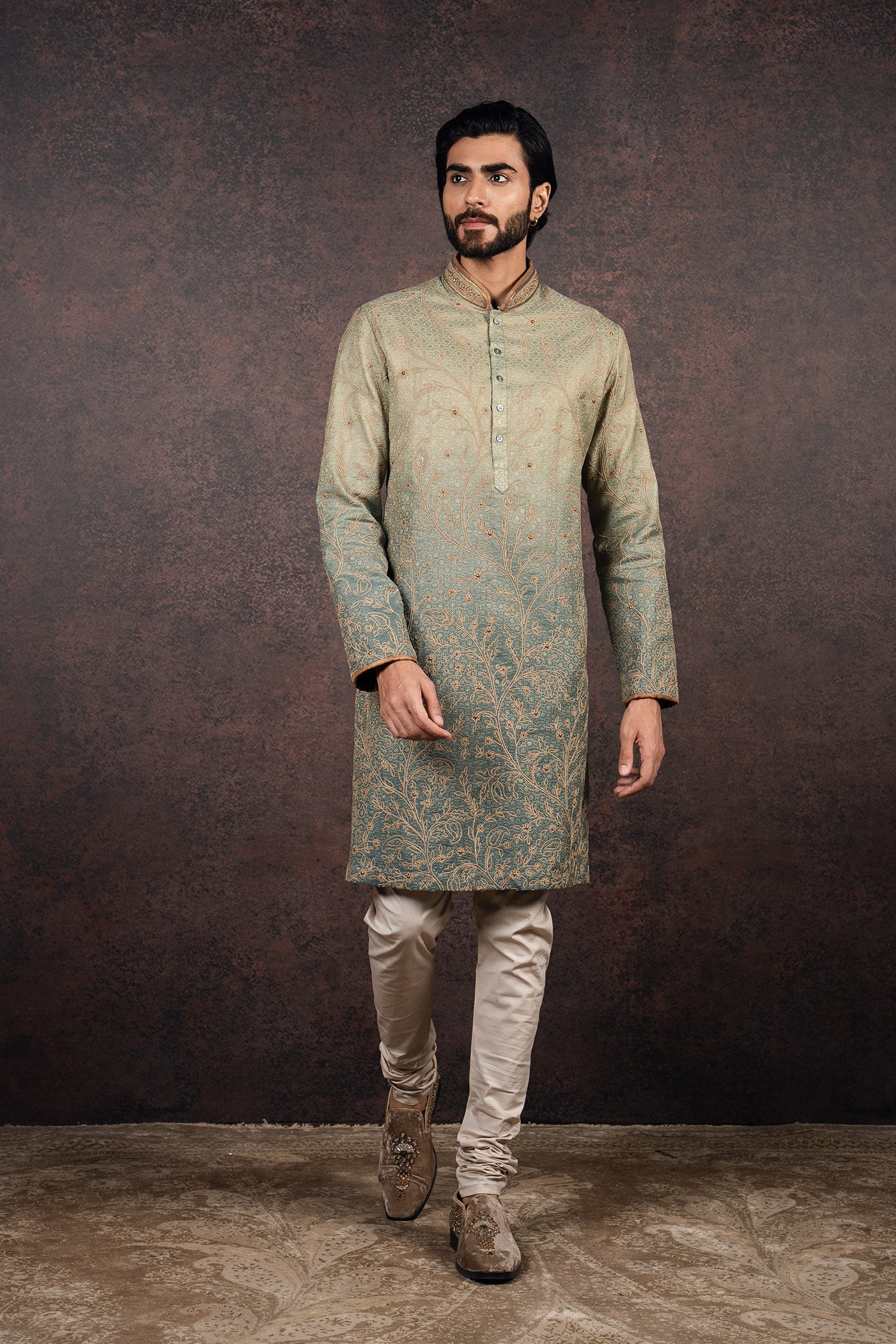 Sage-Emerald Ombre Kurta Set | MURAQQA
