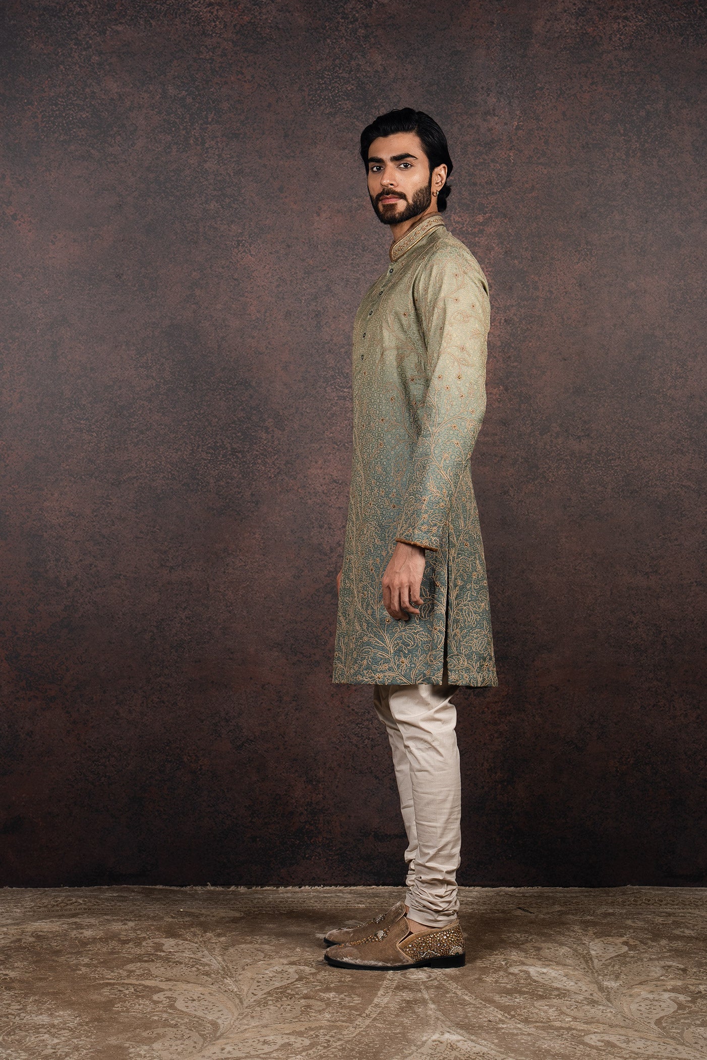Sage-Emerald Ombre Kurta Set | MURAQQA