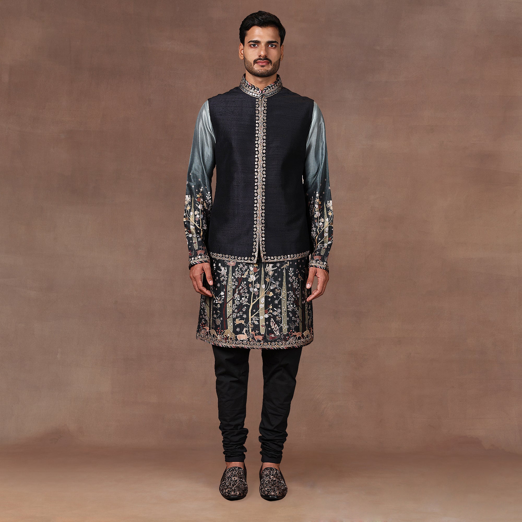 Sage - Emerald Ombre Nehru Jacket Set | EAST