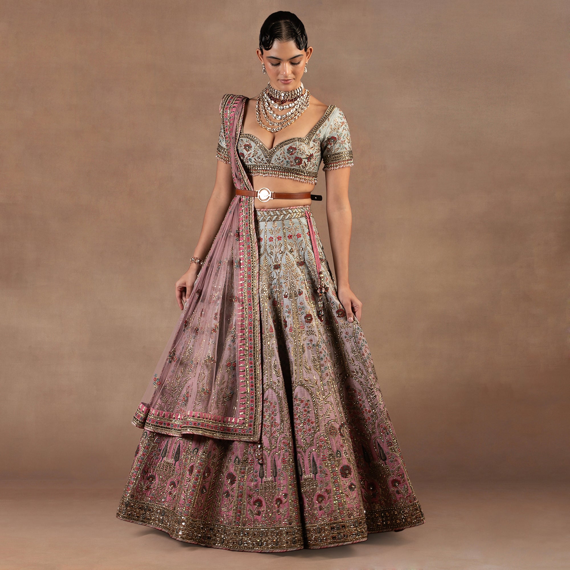 Sage Pink Ombre Lehenga Set | EAST