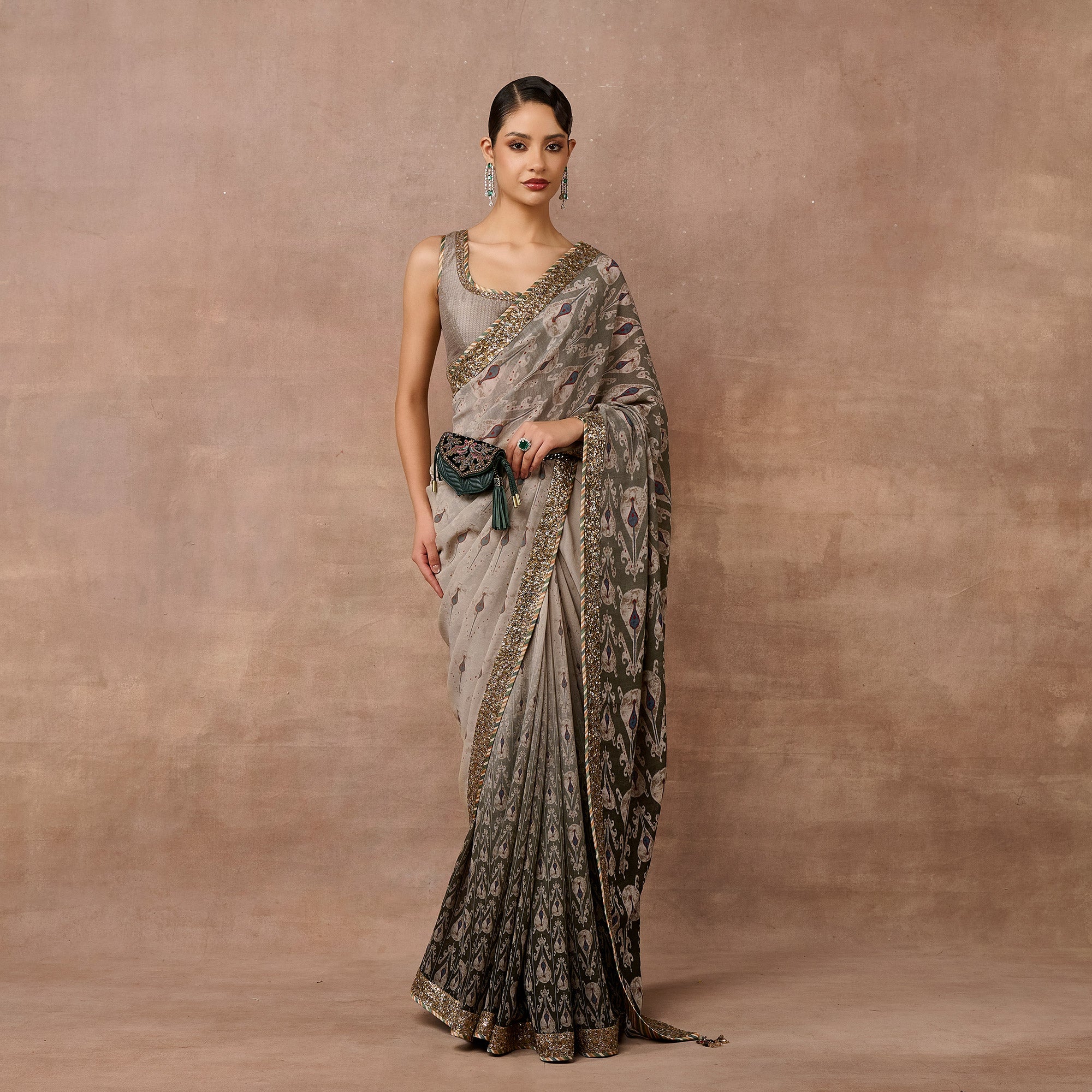 Slate Grey - Black Ombre Saree Set | EAST