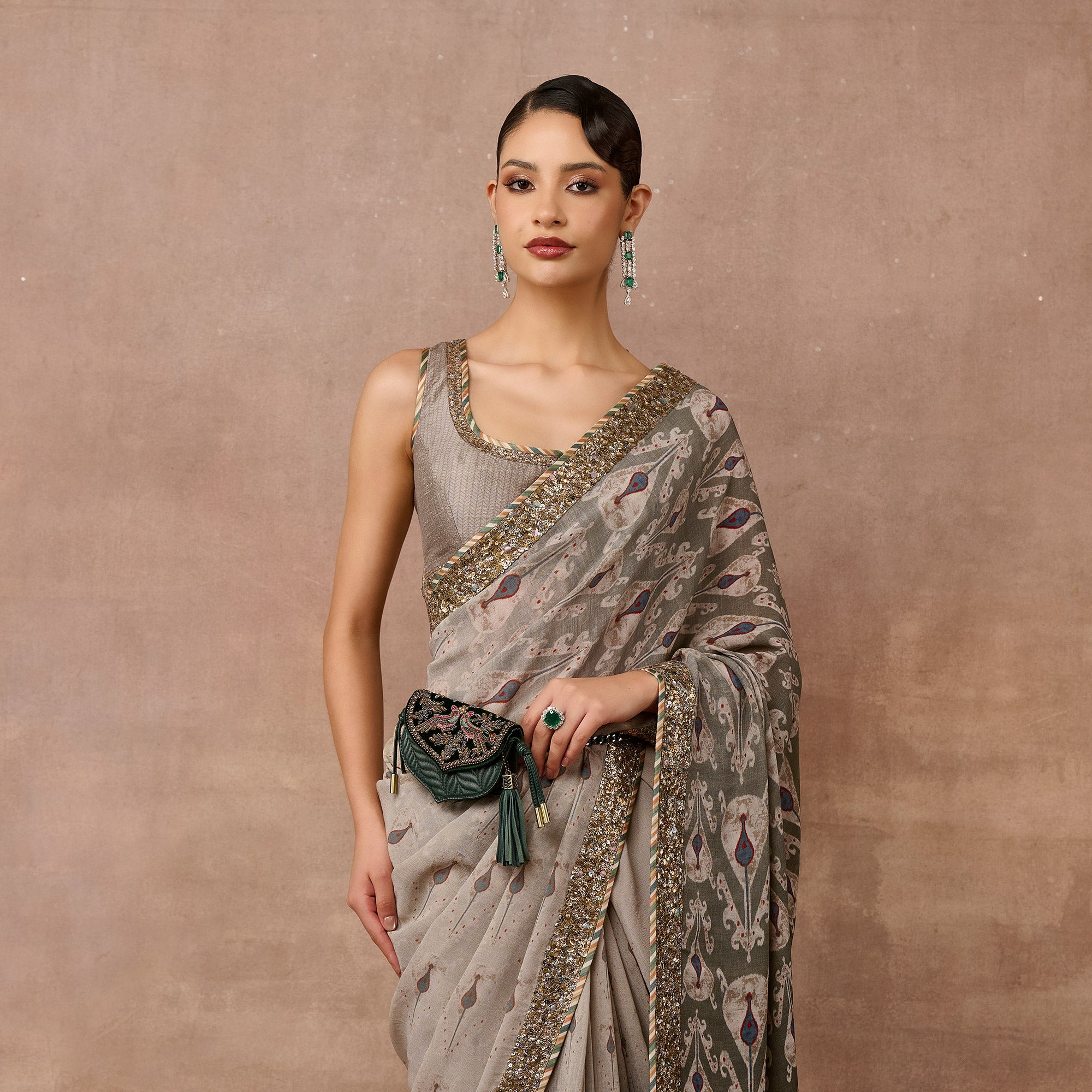 Slate Grey - Black Ombre Saree Set | EAST
