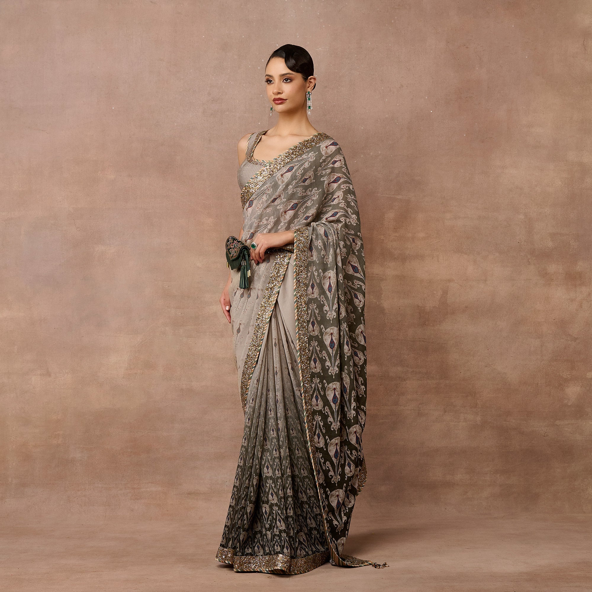 Slate Grey - Black Ombre Saree Set | EAST