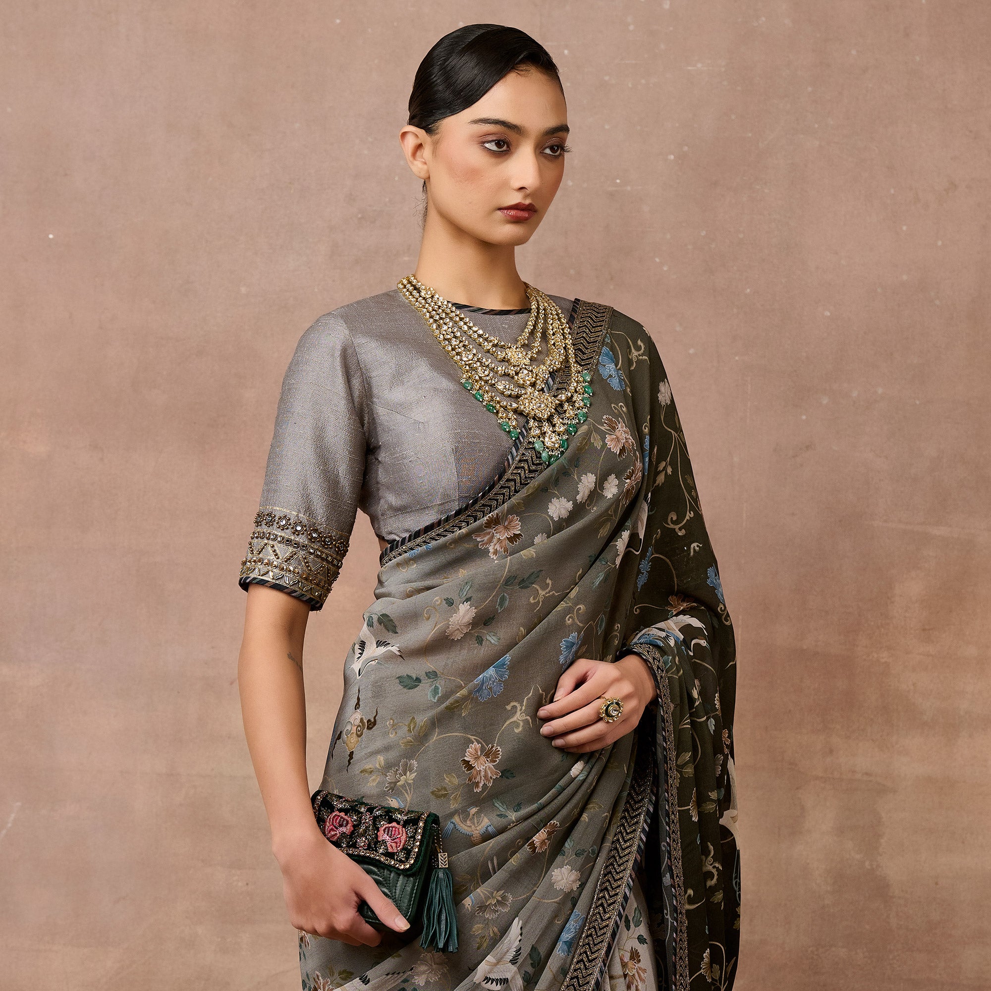 Slate Grey Ombre Saree Set | EAST