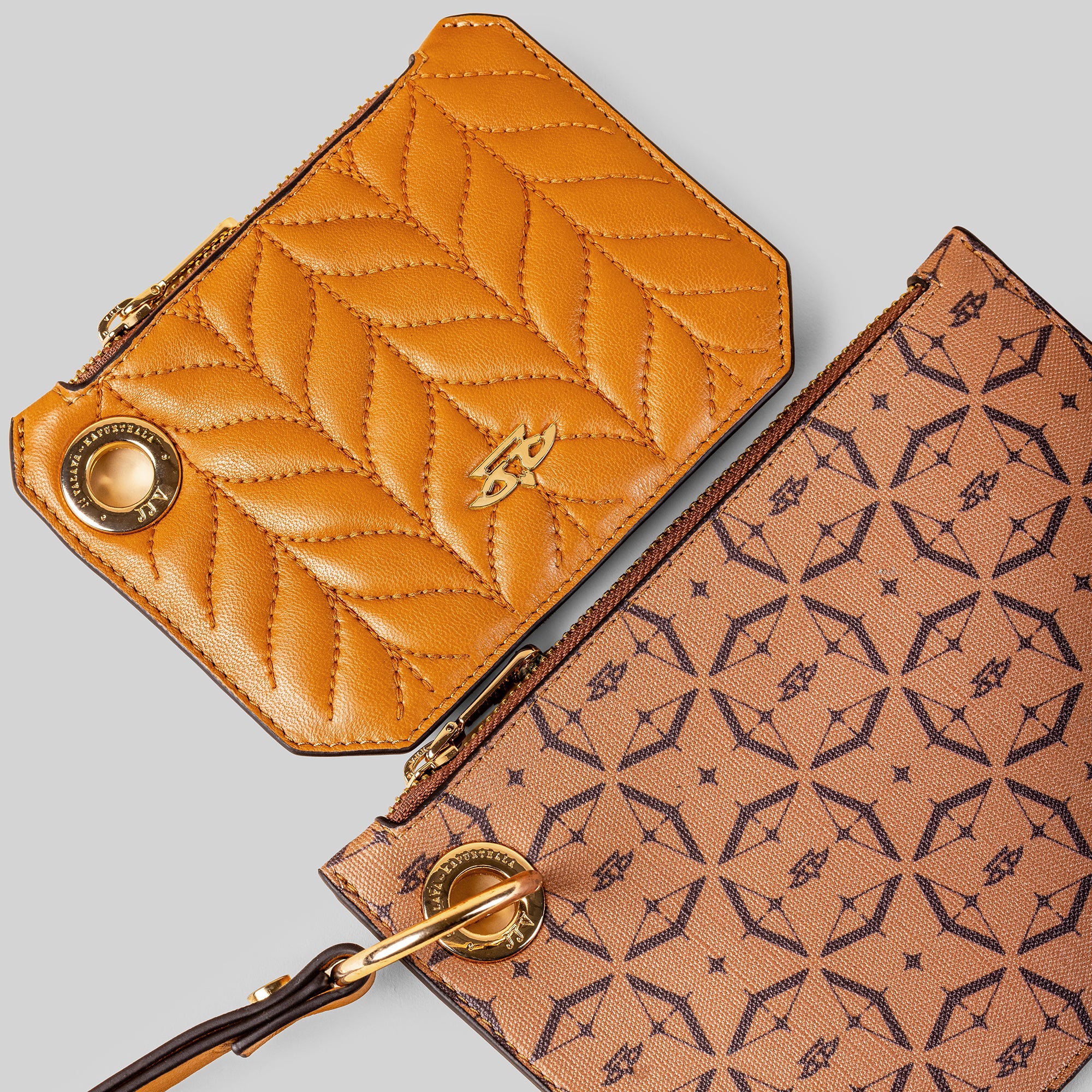 Tan - Brown Phoenix Monogram Dual Wristlet