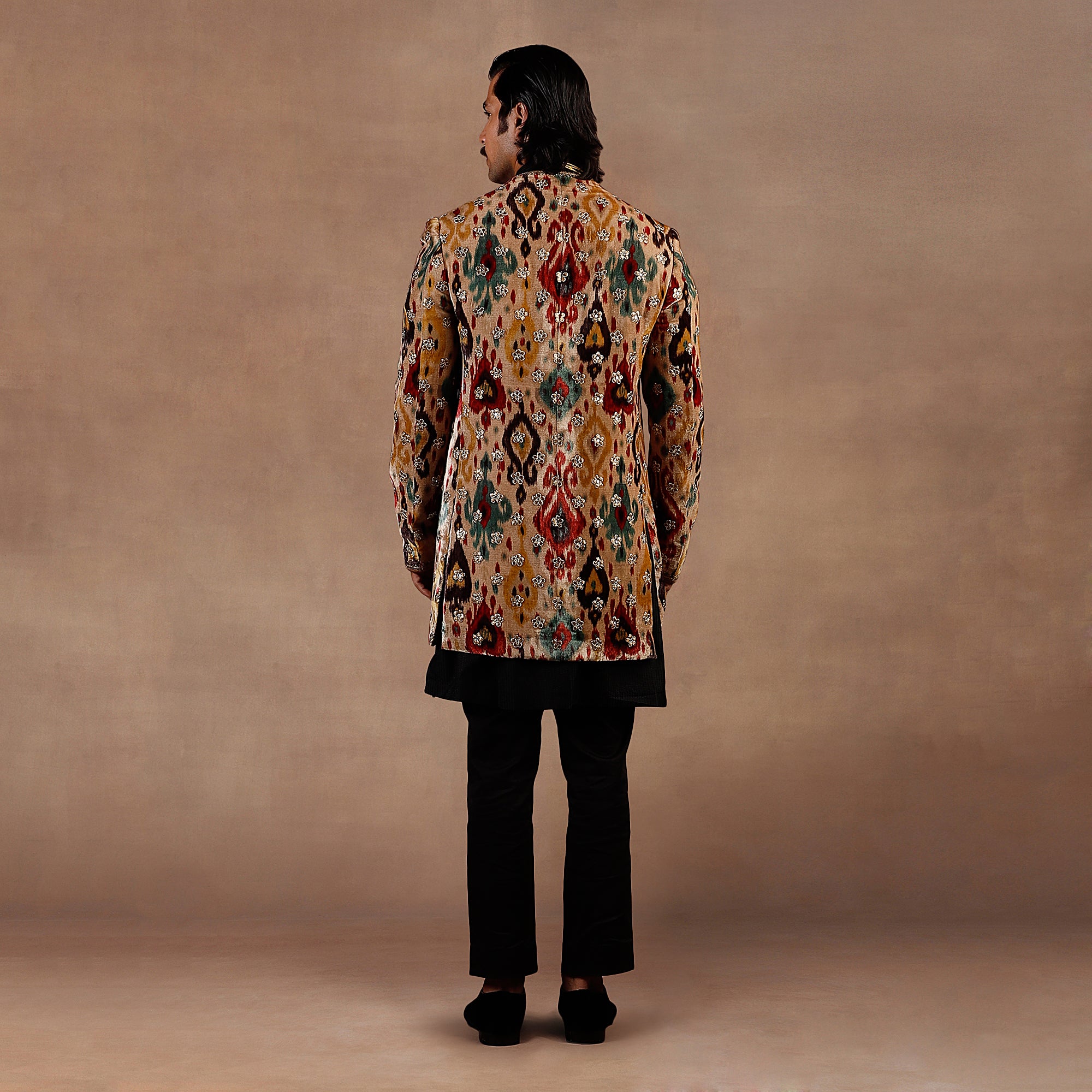 Taupe - Multihued Ikat Sherwani Set | EAST